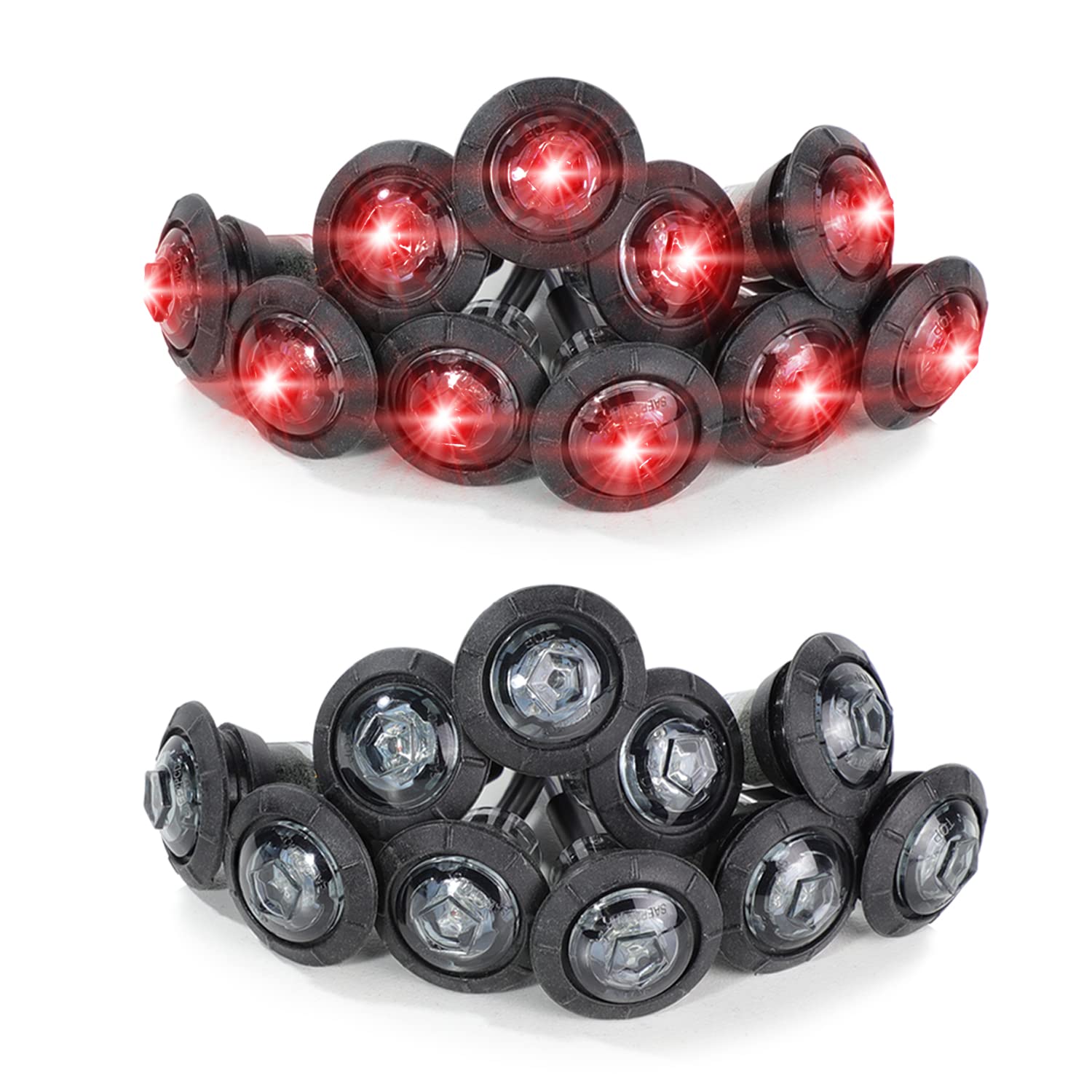 MADCATZ 20-Pack 3/4 Inch Mini Round Smoked Lens Red LED Clearance Marker Lights - Waterproof 12V DC Universal Trailer Truck Lights with Rubber Grommet for Pickup, Lorry & Commercial Vehicles - Perfect for Night Driving Safety & Vehicle Visibility