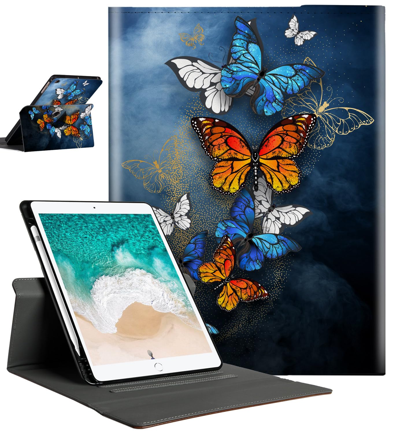KUAELEN 360° Rotating Protective Case for iPad 10.2 inch (9th/8th/7th Gen) & iPad Air 3rd Gen 10.5 inch - Shockproof Stand Cover with Apple Pencil Holder | Butterfly Design | Perfect for Work, Study & Travel
