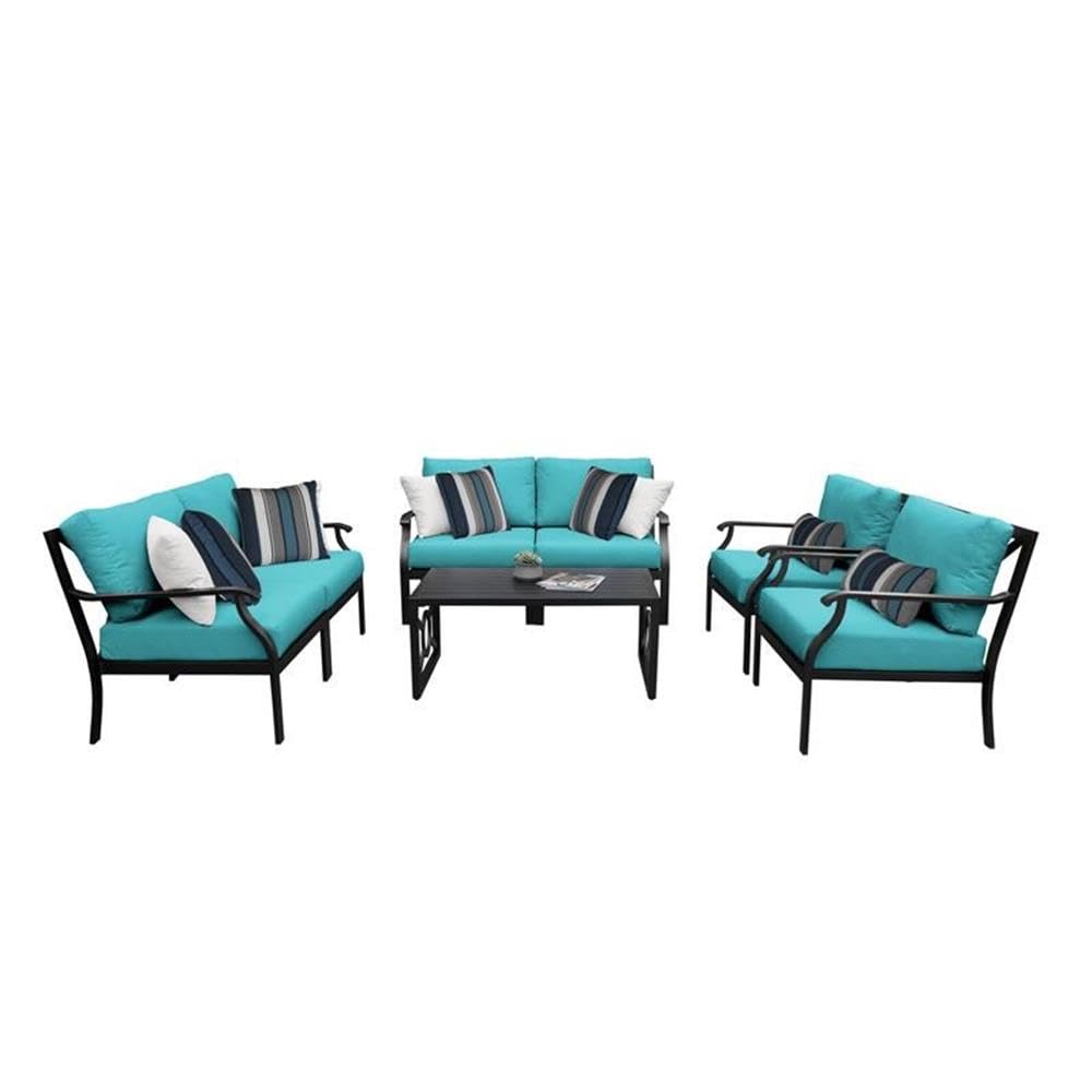 TK Classics Kathy Ireland Madison Ave. 7-Piece Aluminum Patio Furniture Set in Aruba - Outdoor Dining & Lounge Set for Garden, Poolside & Backyard Relaxation
