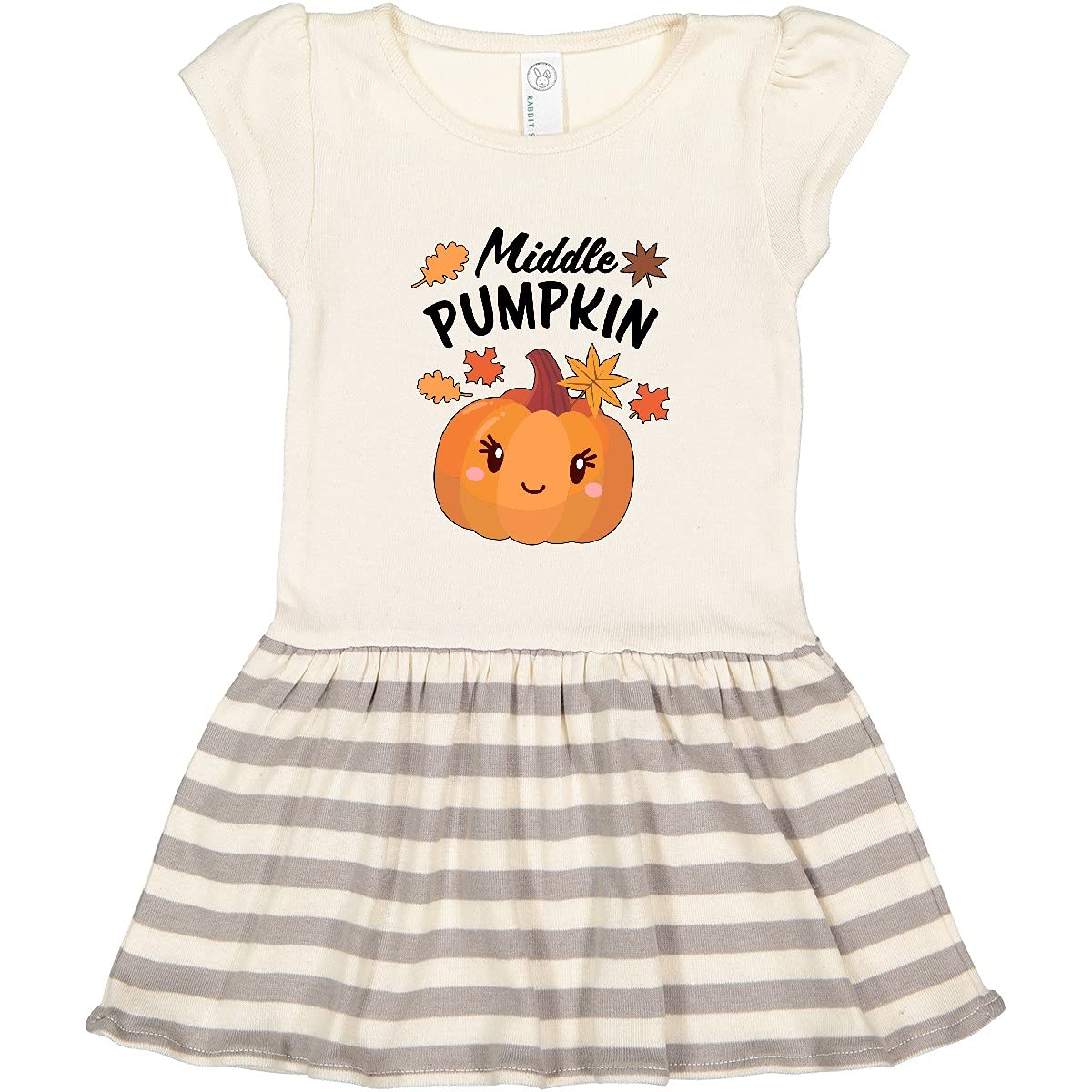 Inktastic Middle Pumpkin with Fall Leaves Toddler Dress - Cute Autumn Outfit for Girls, Baby Fall Fashion, Halloween & Thanksgiving Holiday Apparel - Perfect for Family Photos, Pumpkin Patch Visits & Seasonal Celebrations