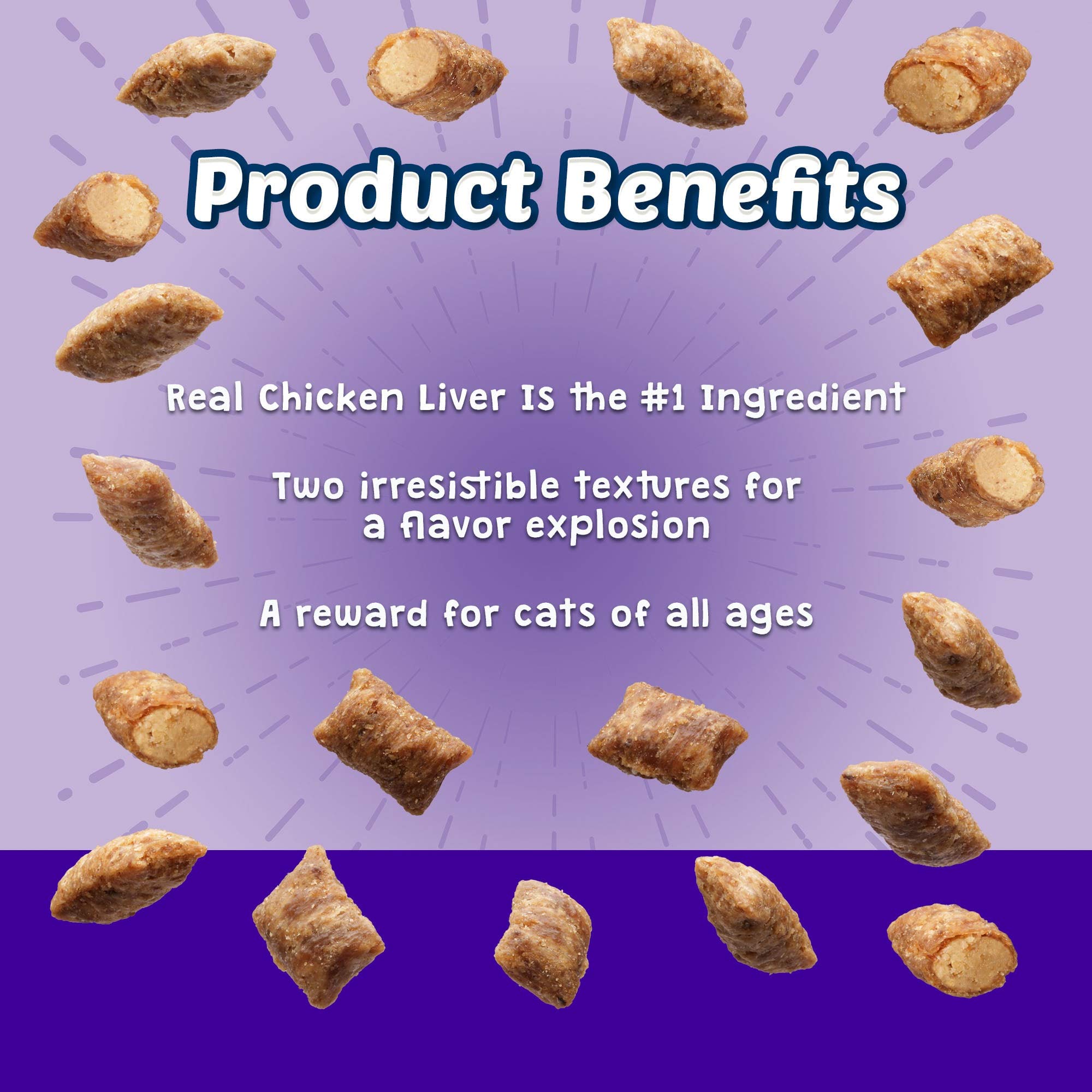 Blue Buffalo Bursts Crunchy Cat Treats - Chicken Liver & Beef Flavor (6 Pack, 2-oz Bags) | High-Protein Snacks for Indoor & Outdoor Cats | Perfect for Training, Rewards & Bonding Time