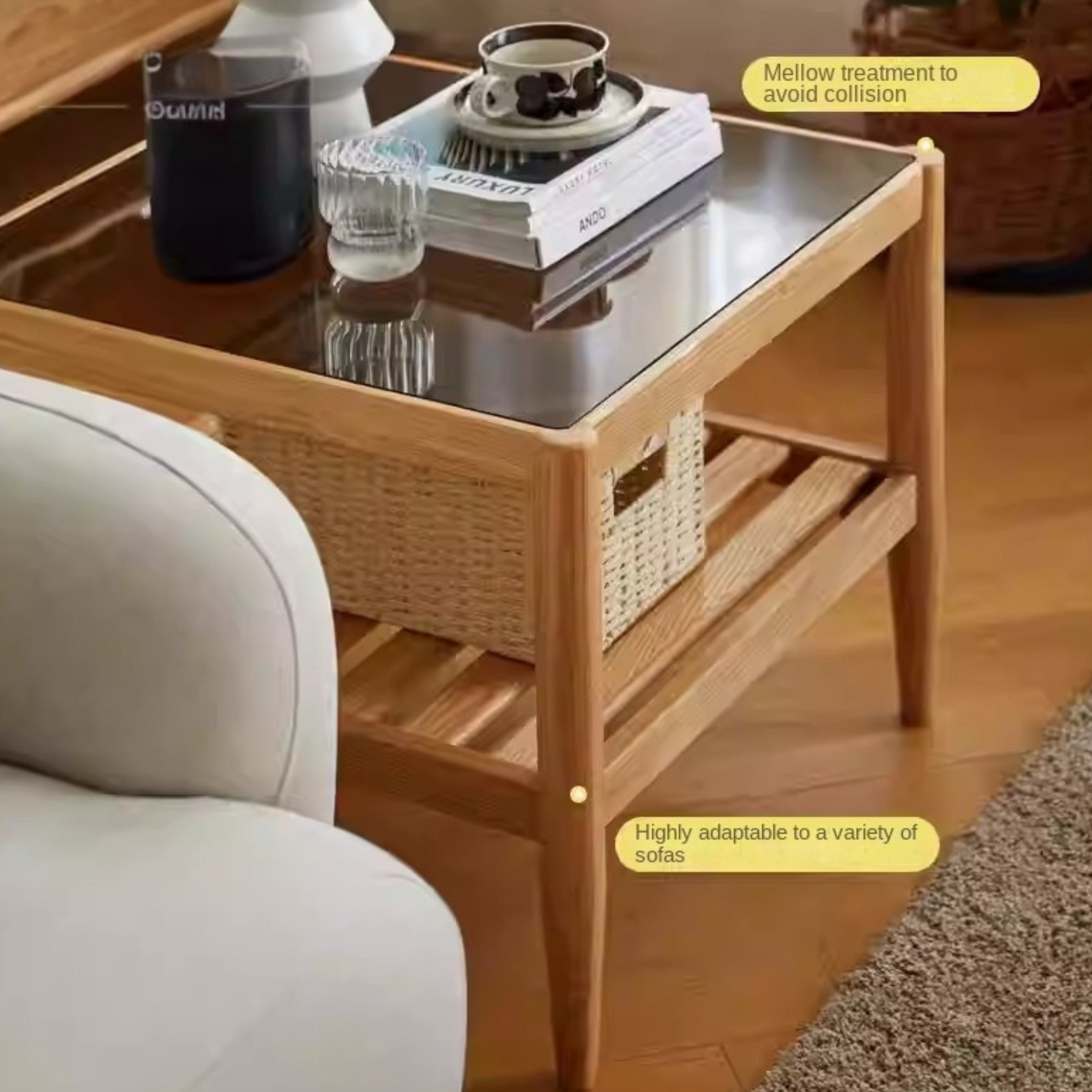 Modern Oak Solid Wood Nordic Glass Coffee Table - Minimalist Living Room Furniture for Small Spaces, Home Decor, and Cozy Gatherings
