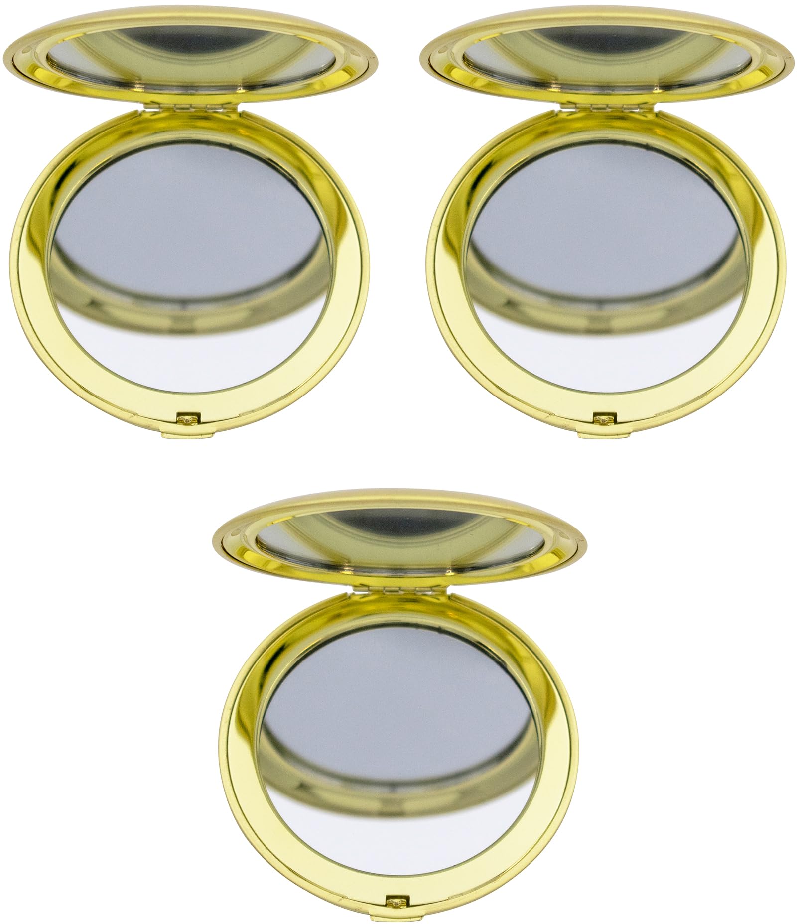 Stephanie Imports Set of 3 Double Sided Magnifying Compact Mirrors with Brushed Gold Metal Finish - Perfect for Makeup, Travel & Vanity | Round Design for Portability & Precision