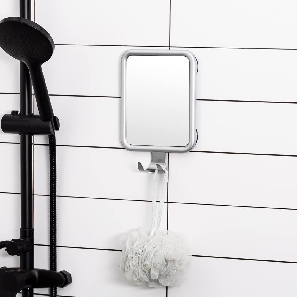Fogless Shower Mirror for Shaving - Rectangle Design with 4 Suction Cups, Razor Holder, Drop-Proof & Rust-Resistant | Perfect for Close Shaves, Grooming & Makeup Application in Humid Bathrooms