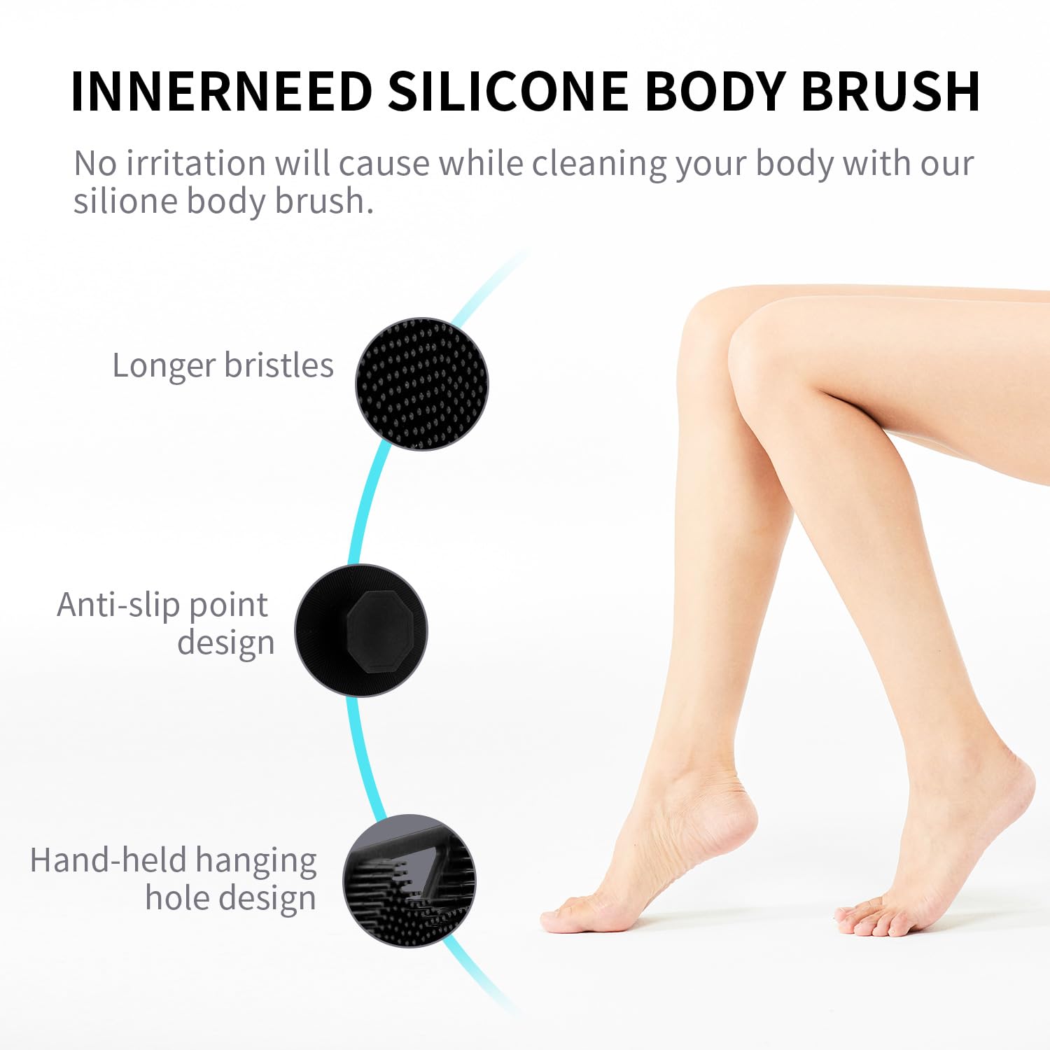 LEILA Silicone Exfoliating Body Scrubber - Reusable Shower Loofah for Deep Cleansing & Dead Skin Removal - Travel-Friendly Bath Brush (Black) - Perfect for Men's Gifts, Spa Days & Sensitive Skin Care