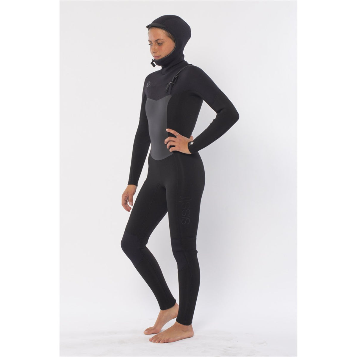 5/4mm SisstrEvolution 7 Seas Hood Chest Zip Full Wetsuit - Solid Black SBK - Perfect for Surfing, Diving & Cold Water Sports