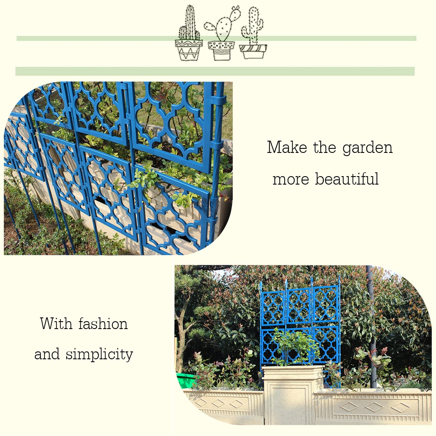 Blue Metal Garden Trellis for Climbing Plants - Adjustable Outdoor Plant Support for Roses, Vines & Flowers - Easy to Assemble 33.5x75in - Perfect for Backyard, Patio & Vertical Gardening