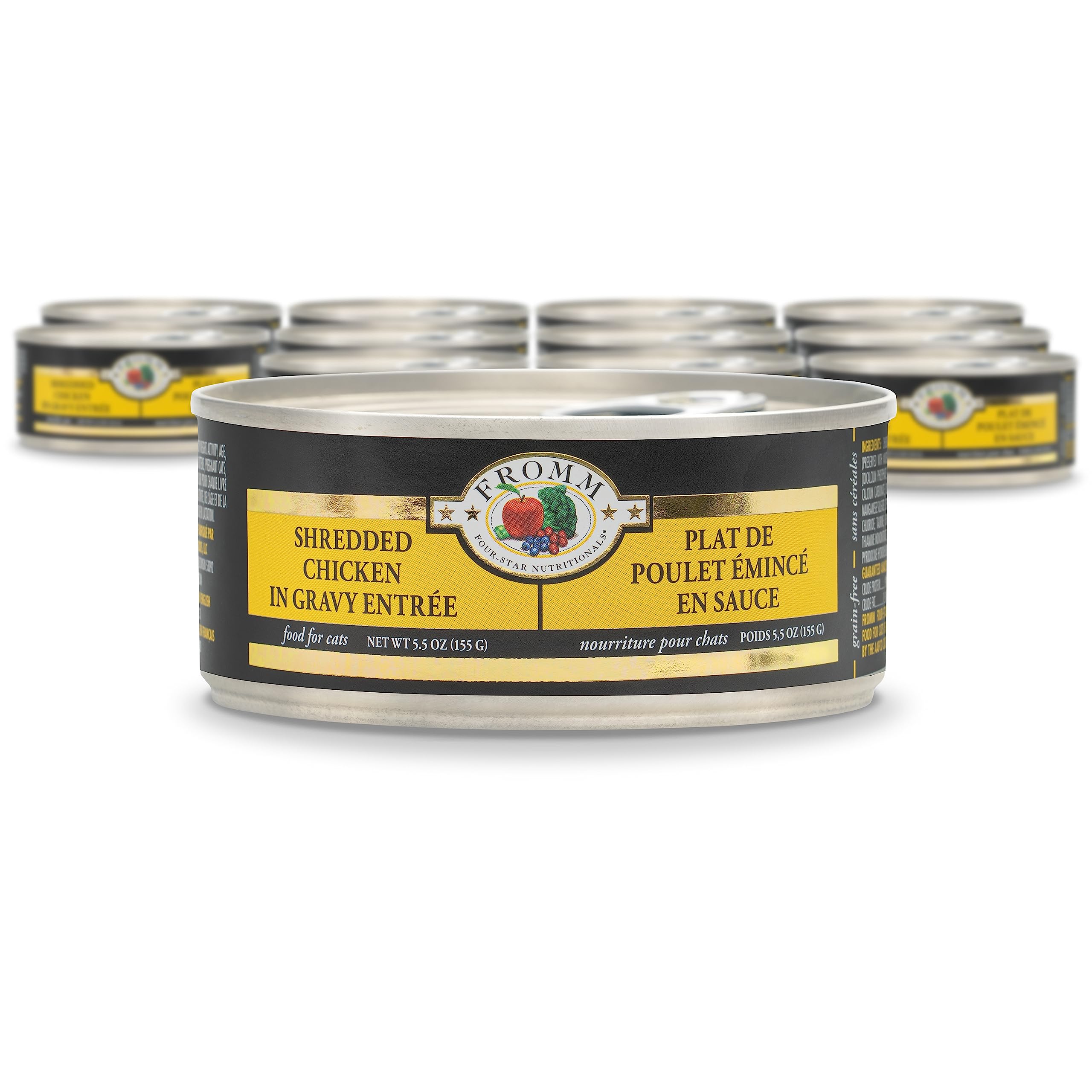 Fromm Four-Star Nutritionals Shredded Chicken in Gravy Wet Cat Food - Premium Chicken Recipe for Adult Cats - Case of 12 (5.5 oz Cans) - Perfect for Mealtime, Weight Management & Picky Eaters