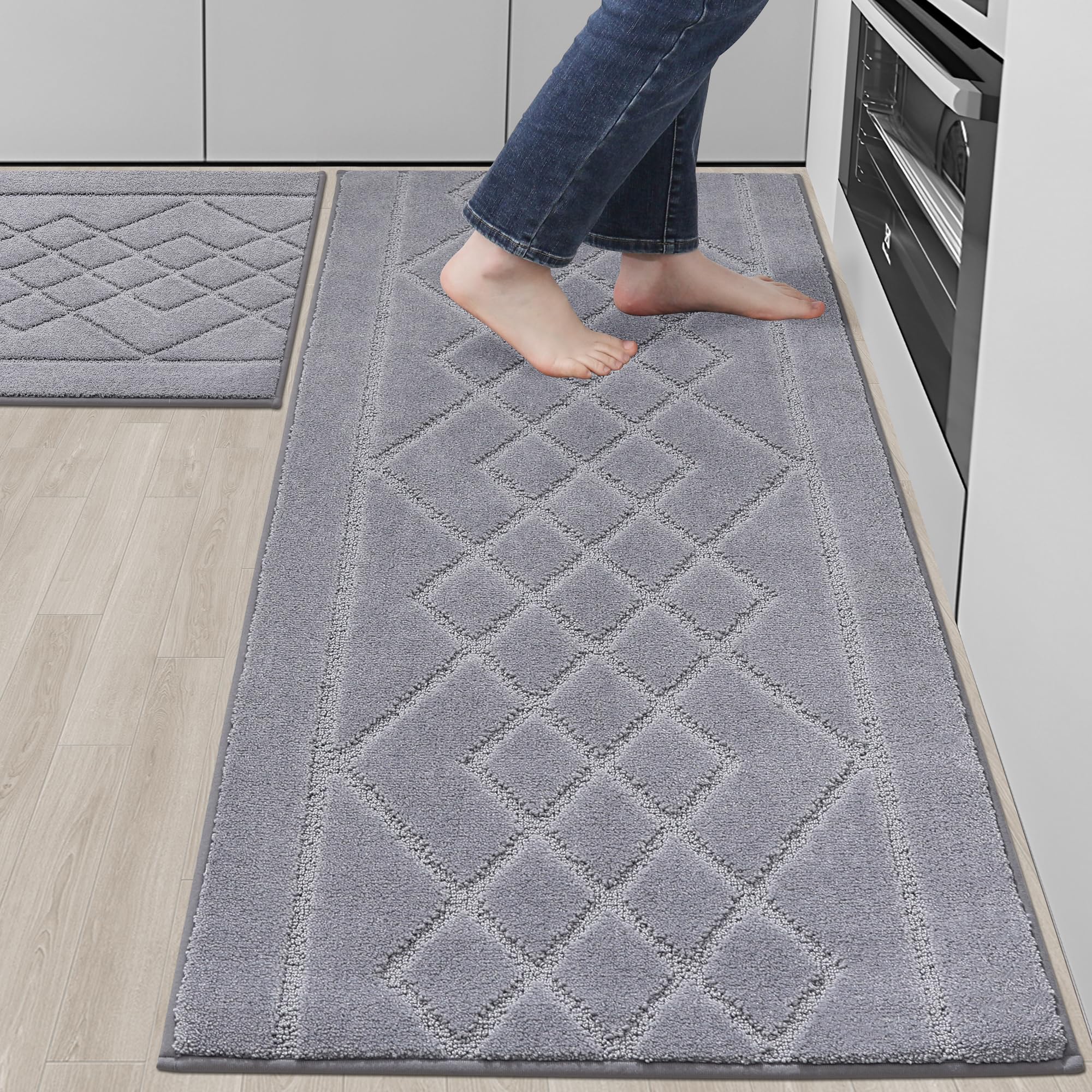 BEQHAUSE Washable Non-Slip Kitchen Rugs Set of 2 - Soft Absorbent Floor Mats for Sink, Hallway & Laundry (24