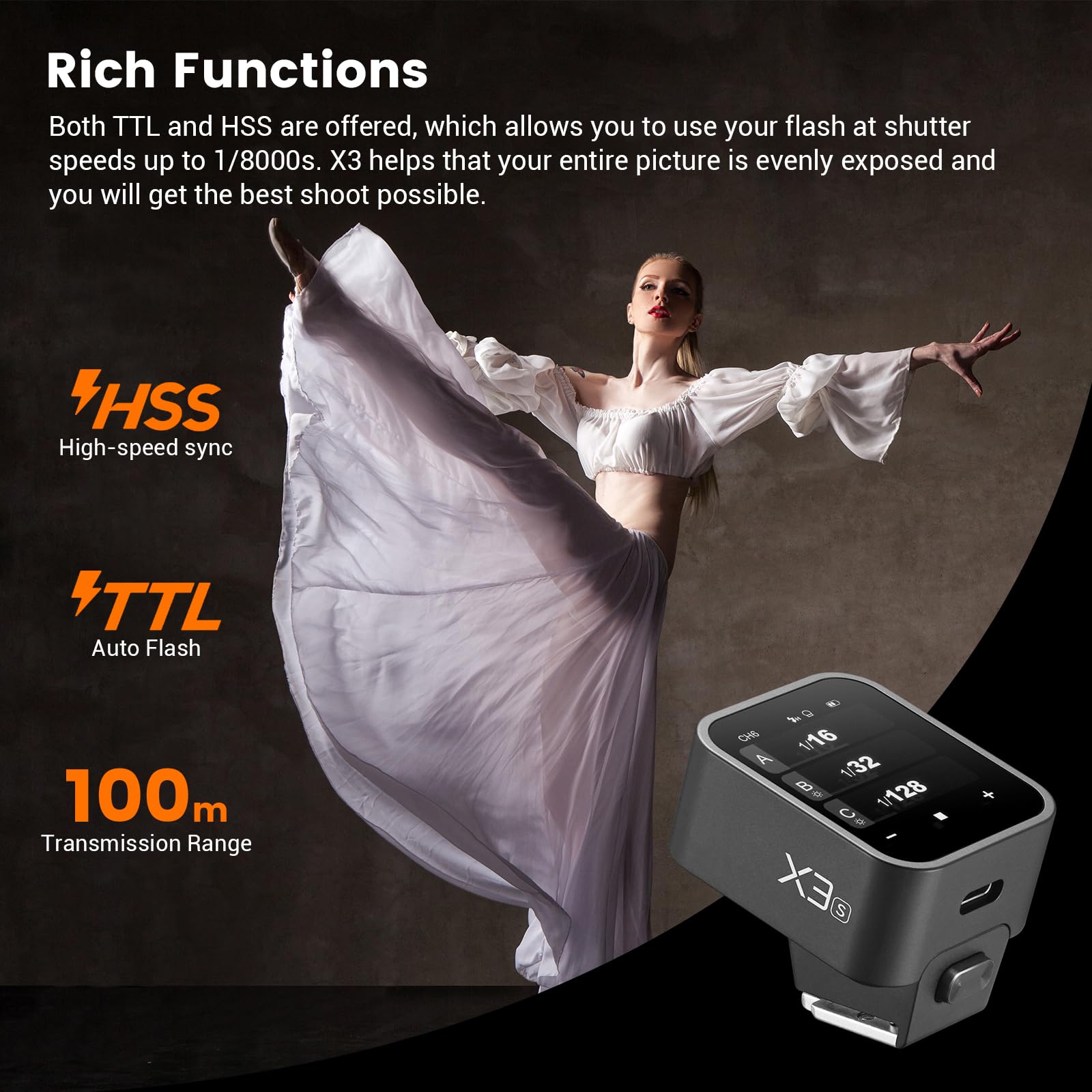 Godox X3S X3-S TTL Wireless Flash Trigger for Sony Camera - 2.4G Touchscreen Transmitter with TTL Auto/Manual/Multi Flash, Built-in Lithium Battery & HD OLED Screen - Perfect for Studio, Wedding, and Portrait Photography