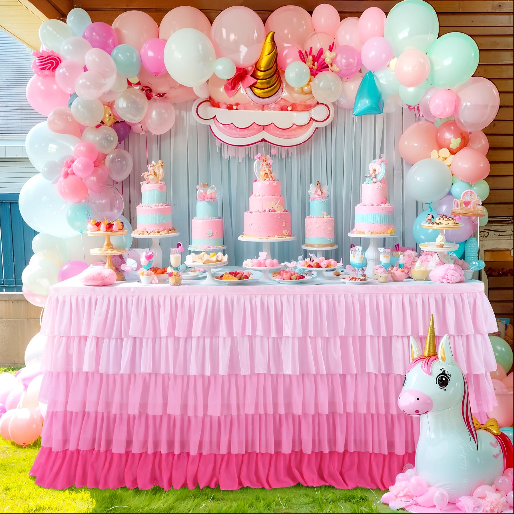 9ft Pink Tutu Tulle Table Skirt for Rectangle & Round Tables - Elegant Chiffon Tablecloth for 1st Birthday, Baby Shower, Girls Party & Wedding Decor - Ruffled Cake Dessert Table Skirting - Perfect for Birthday Parties, Bridal Showers & Special Events