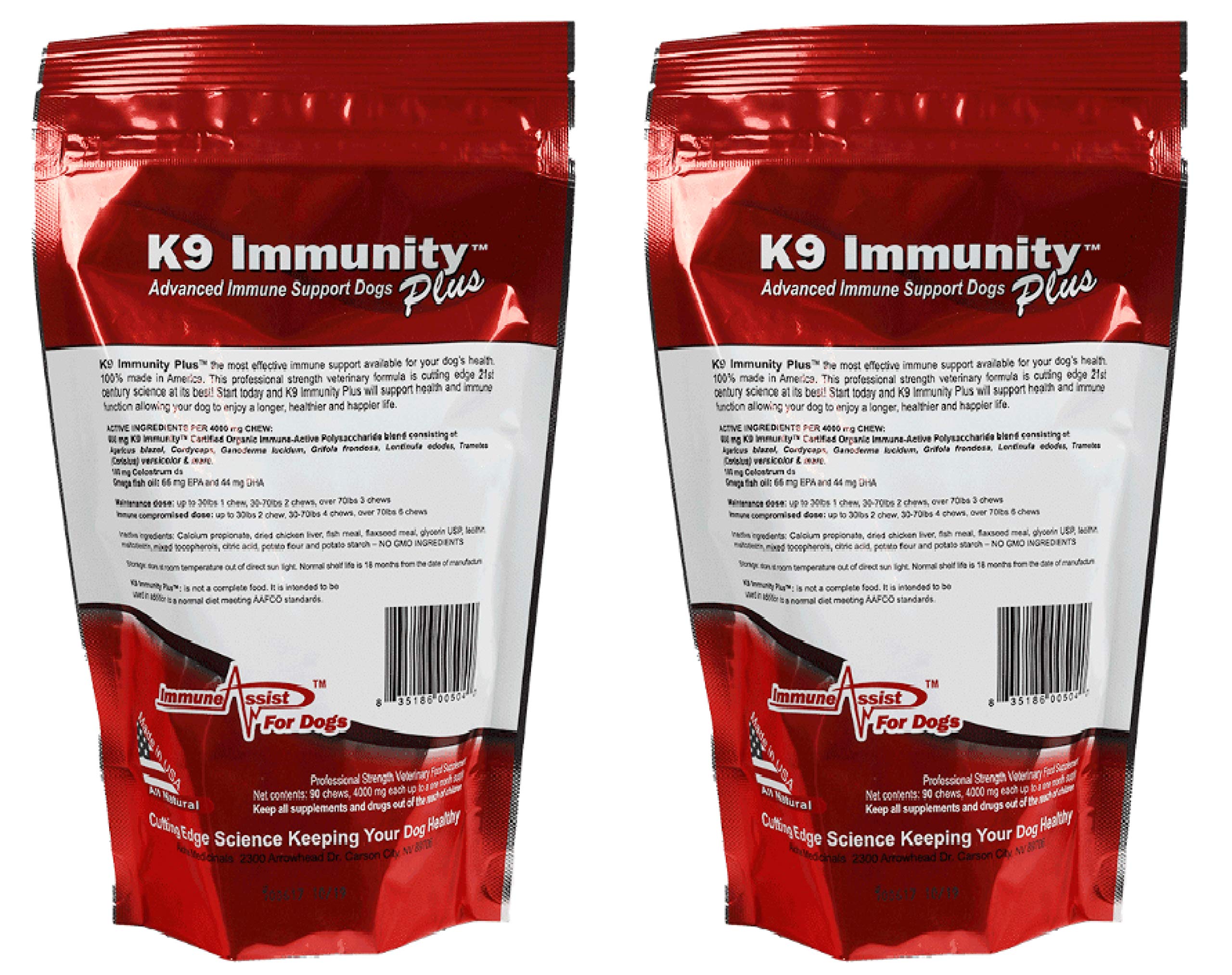 K9 Immunity Plus - Organic Mushroom Immune Support Supplement for Large Dogs Over 70 lbs | 90 Chews per Pack (Pack of 2) | Supports Canine Wellness & Vitality for Active Dogs