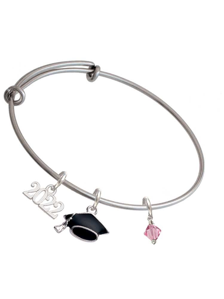 Delight Jewelry Crystal Bicone Graduation Charm Bracelet - 2022 Graduation Gift for Women, Elegant Beaded Bangle for Commencement Ceremony, Prom & Special Occasions
