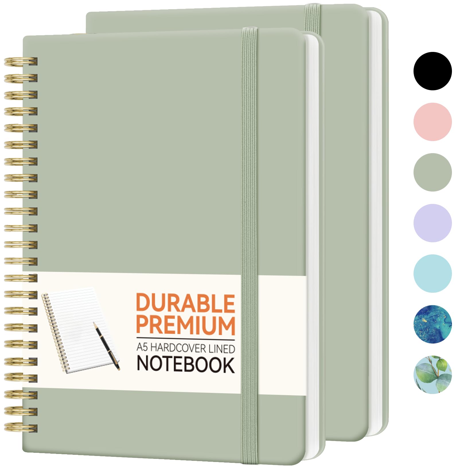Premium 2-Pack Lined Spiral Notebook Set - A5 Hardcover Journal with 100GSM Thick Paper for Women & Men | College Ruled Writing Notebooks for School, Office Work & Note Taking | Perfect for Students, Professionals & Daily Planning (Green)