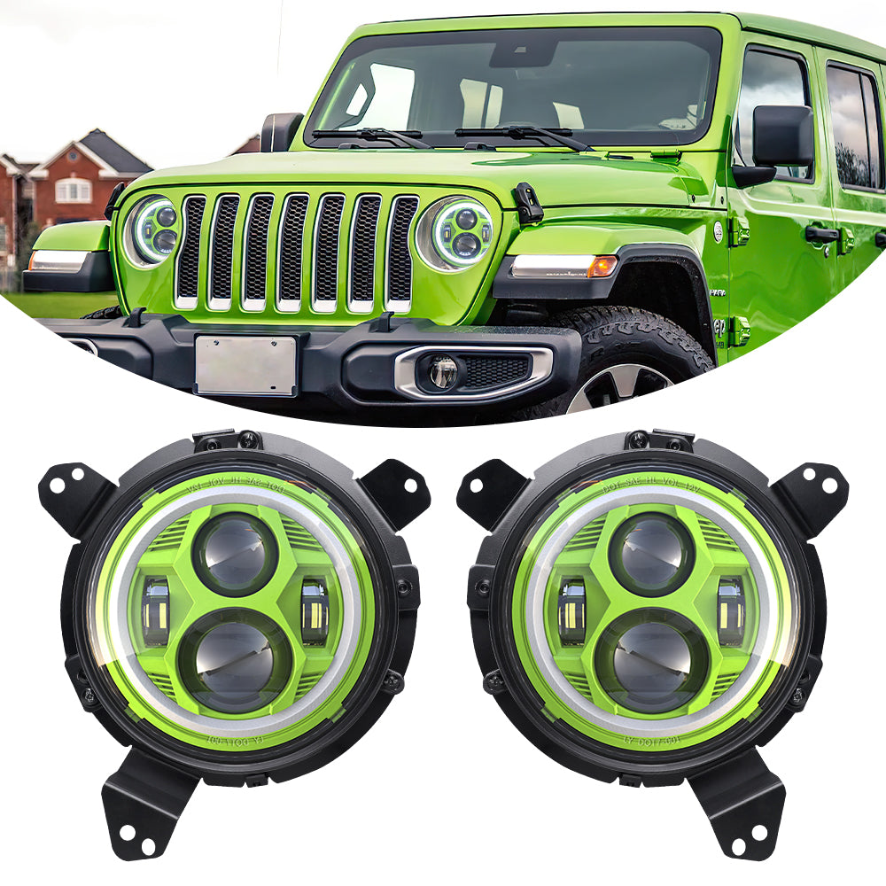 LOYO 7 LED Spider Headlight with Halo DRL + 9 LED Mounting Bracket Ring Compatible with 2018-2023 Jeep Wrangler JL & Gladiator - Off-Road Lighting Upgrade for Night Driving & Adventure