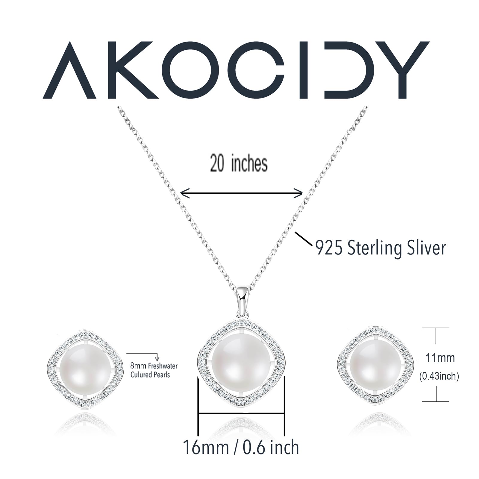 Freshwater Cultured Pearl Necklace and Earrings Set - 925 Sterling Silver Bridal Jewelry Gift for Wedding, Anniversary, and Special Occasions