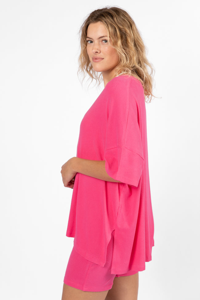 Love Me So Heather Hot Pink Ribbed Knit Set - Women's Casual Loungewear for Cozy Nights & Relaxing Weekends - FINAL SALE