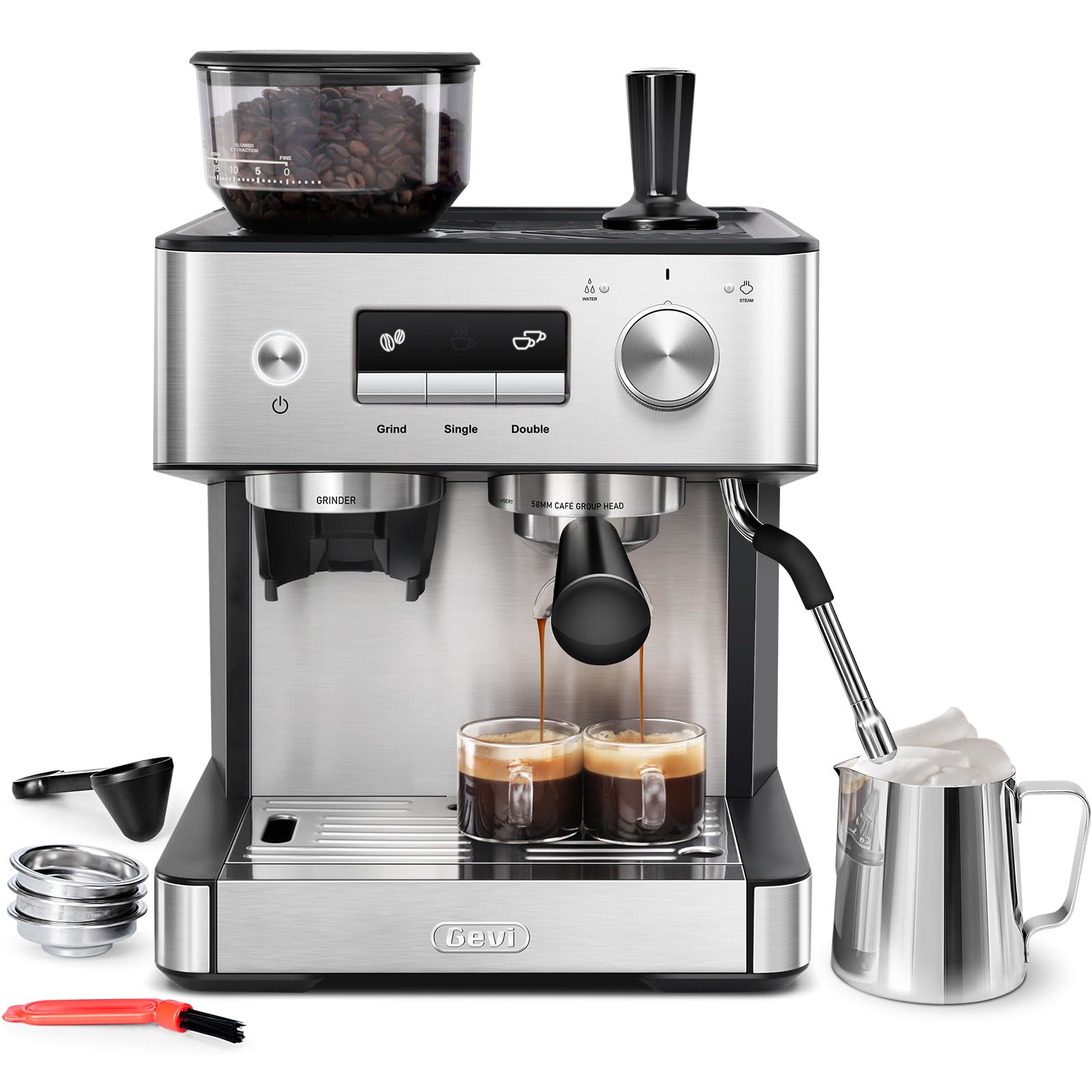 Gevi 20 Bar Espresso Machine with Built-in Grinder & Milk Frother - Professional Home Coffee Maker for Espresso, Cappuccino & Latte - 2.3L Large Water Tank (Perfect for Home Baristas & Coffee Lovers)