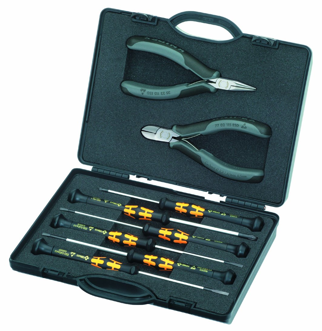 KNIPEX 8-Piece ESD Safe Electronics Tool Set with Molded Foam Case - Perfect for Computer Repair, Phone Maintenance & Electronic Assembly