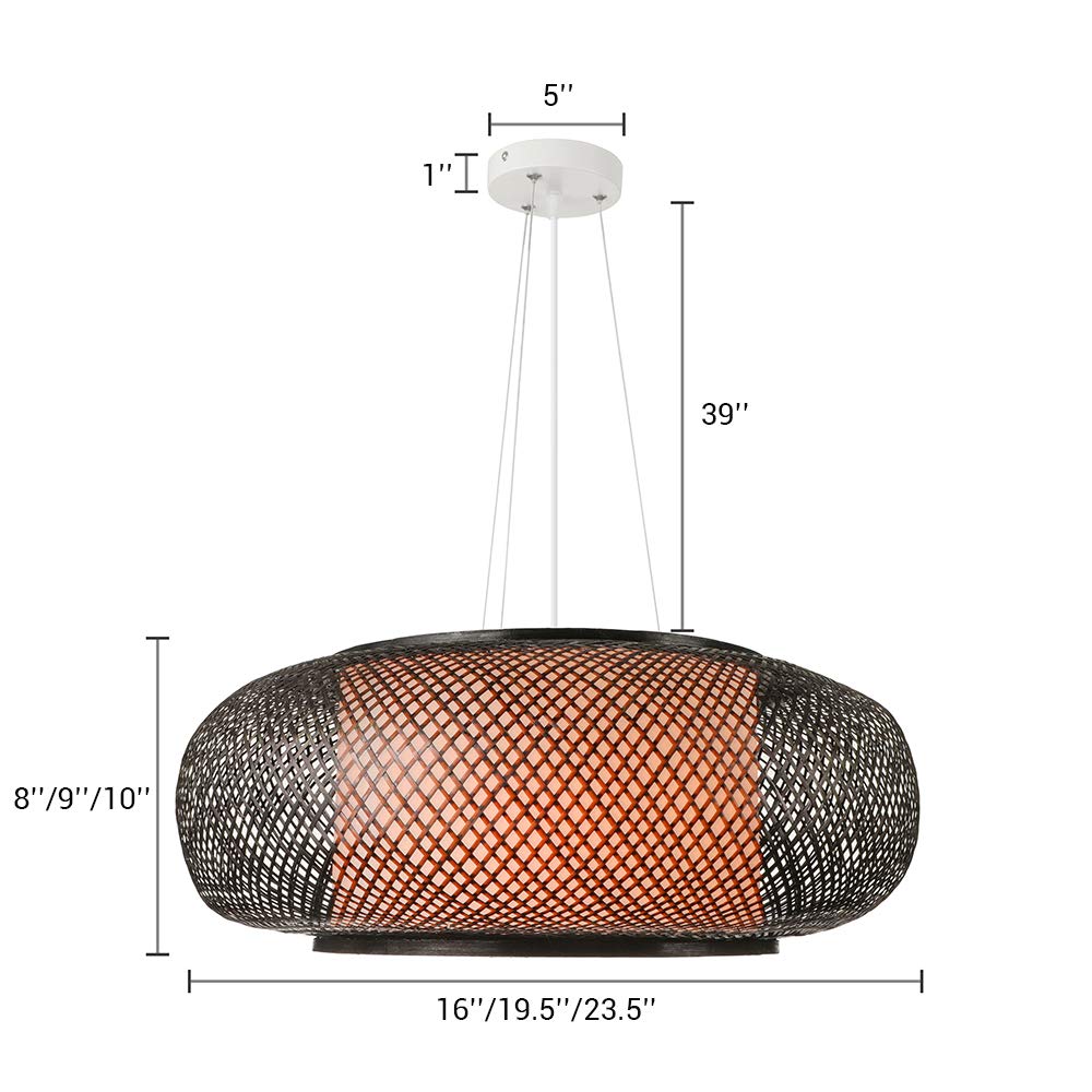 LITFAD Black LED Pendant Light - Modern Woven Hanging Lamp with Adjustable Cord for Dining Room, Restaurant, Bedroom - 23.5