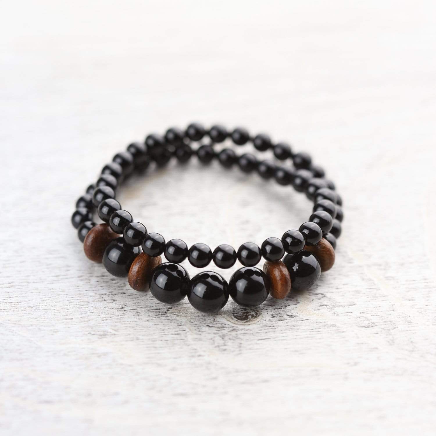 Natural Black Onyx and Wood Double Wrap Bracelet for Men & Women - Grounding Energy, Stress Relief, Spiritual Healing - Perfect for Meditation, Yoga, and Daily Wear