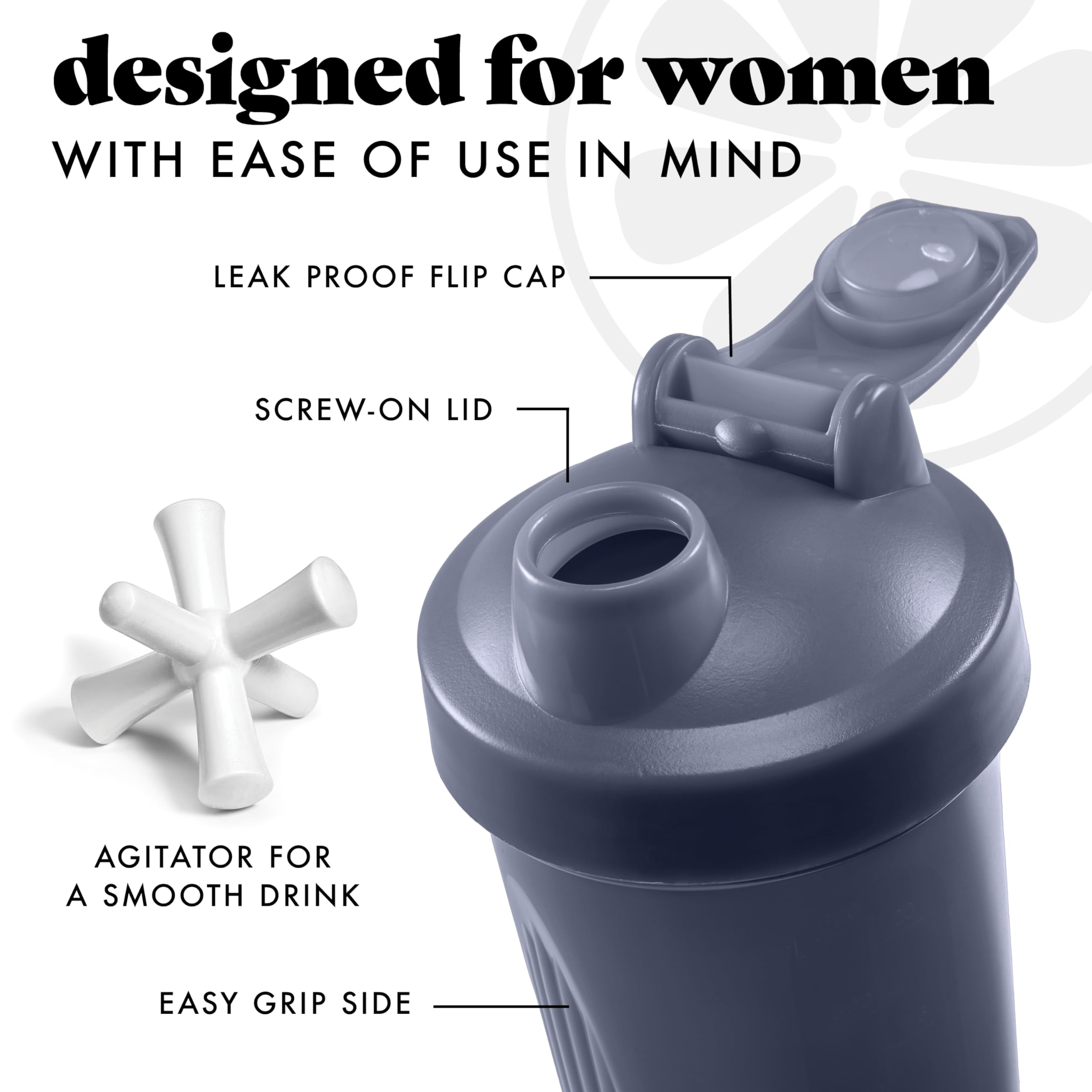 Fit & Fresh 24 oz. Leak Proof Protein Shaker Bottle for Women - Durable Sports Blender Cup with Unique Agitator for Smooth Mixing, Midnight Blue - Perfect for Gym, Workouts & Post-Exercise Recovery