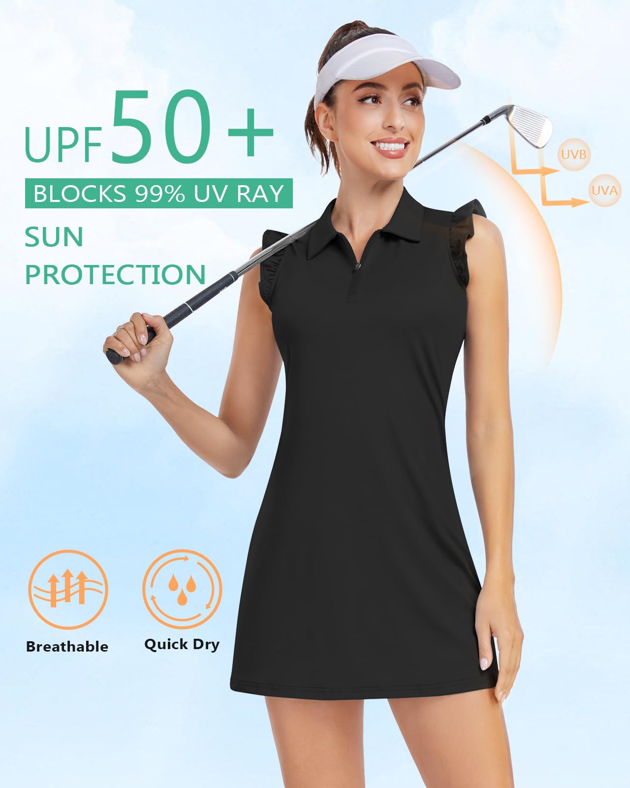 WOWENY Women's Petal Sleeve Tennis Dress - Golf & Athletic Workout Dress with Built-in Shorts & Pockets | Sleeveless Sports Dress for Tennis, Golf, Gym & Casual Wear