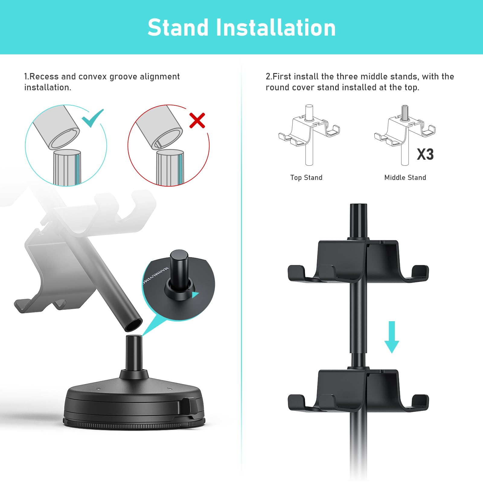 MANMUVIMO 4-Tier Headphone & Controller Holder with Anti-Slip Suction Cup - Universal Gaming Desk Organizer for PS5, PS4, Xbox Series, Xbox One, Switch Pro - Perfect for Gaming Setup & Workspace Organization