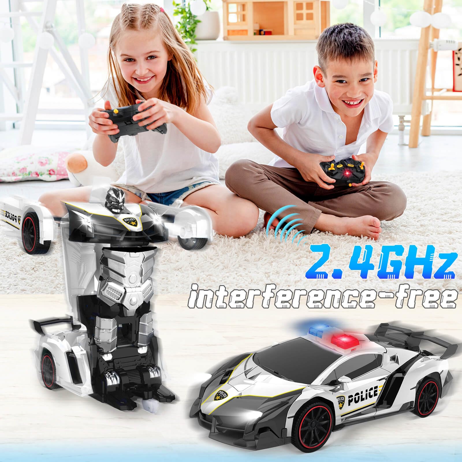 Dolanus Remote Control Police Car Toy - 2.4GHz RC Transforming Robot Vehicle for Kids Ages 3-12 | Birthday Gift for Boys & Girls | Indoor & Outdoor Play | Black