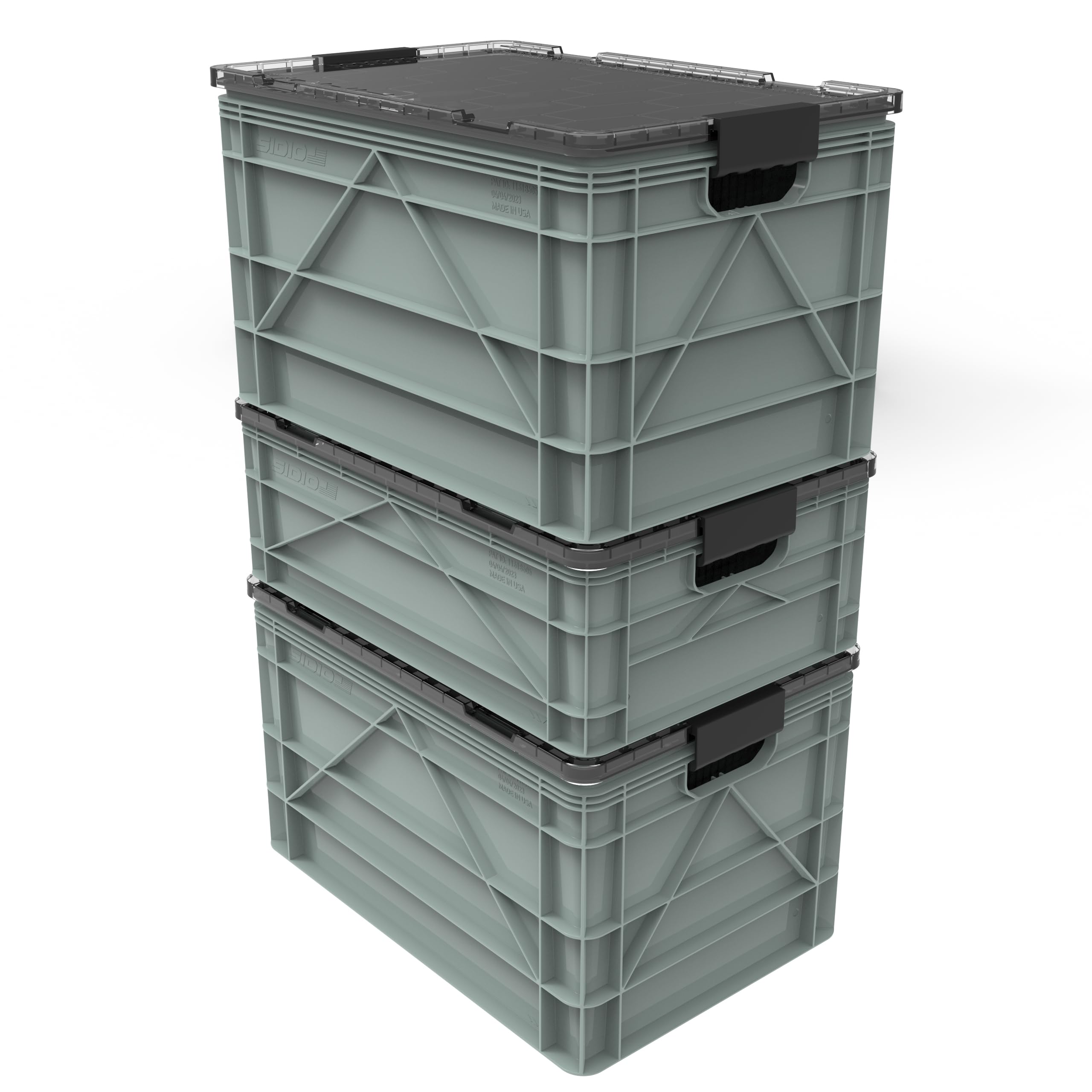 Heavy Duty Stackable Storage Bins with Lids - 2 Full Size & 1 Half Size Organizer Totes for Home, Office, Garage - Durable Plastic Containers with Dividers for Closet, Pantry, and Outdoor Storage