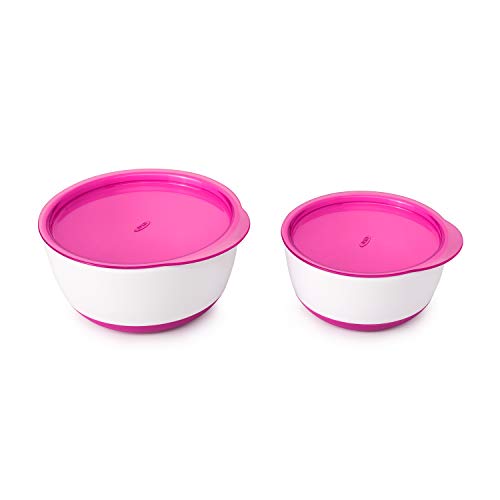 OXO Tot Small & Large Bowl Set with Snap-On Lids - BPA-Free Baby Feeding Bowls for Toddlers & Kids - Perfect for Home, Travel & Daycare Use (Pink)