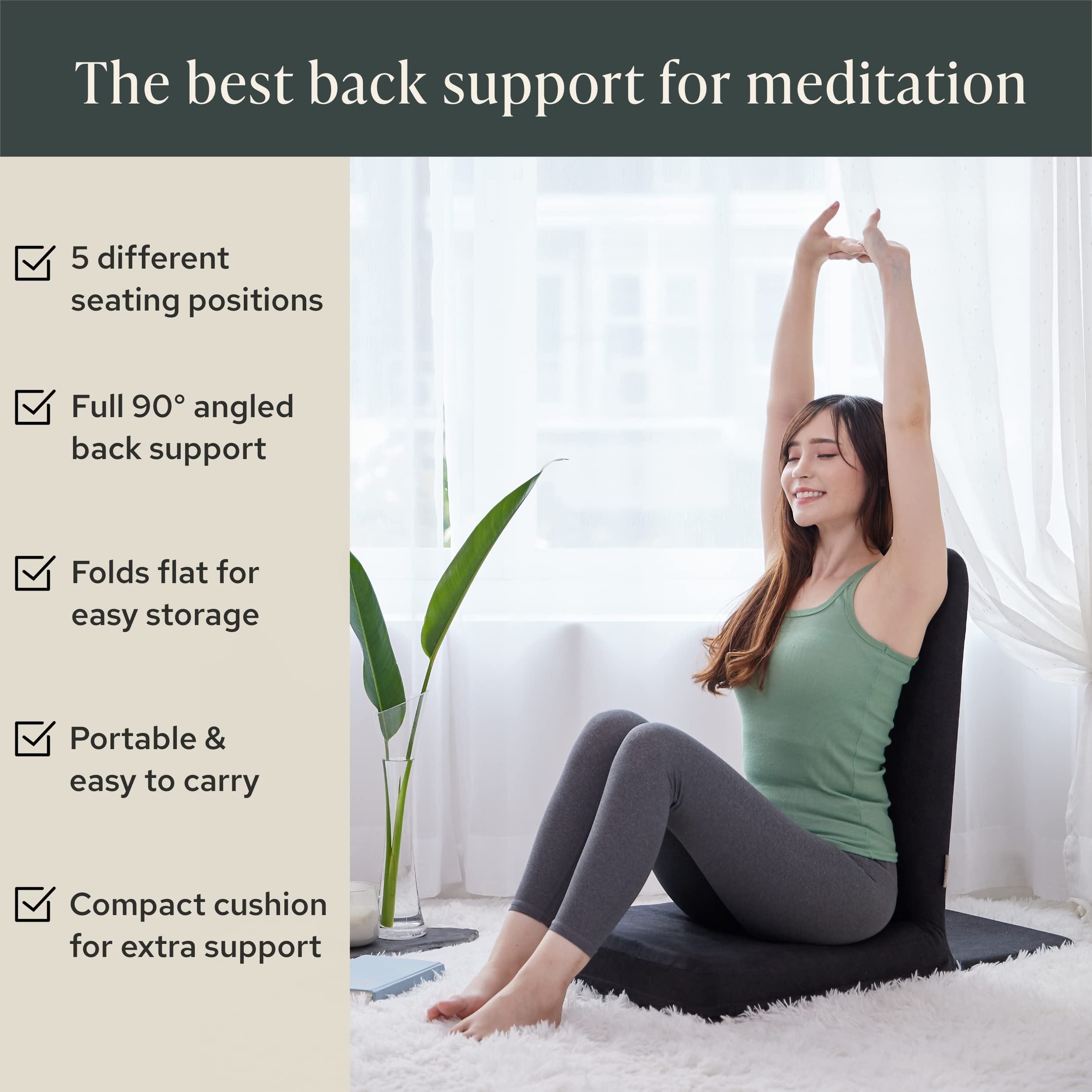 Mindful Modern Folding Meditation Chair with Back Support - Adjustable Floor Seating for Yoga & Zen - Half Moon Buckwheat Cushion Included - Perfect for Home Meditation, Living Room Relaxation & Mindfulness Practice