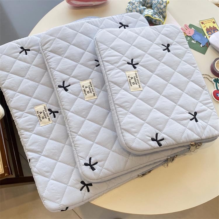 Cute Y2K Preppy Kawaii Laptop Sleeve Case Bag with Bow Graphic - 13-14 Inch White Computer Protect Pouch for School, Office, and Travel