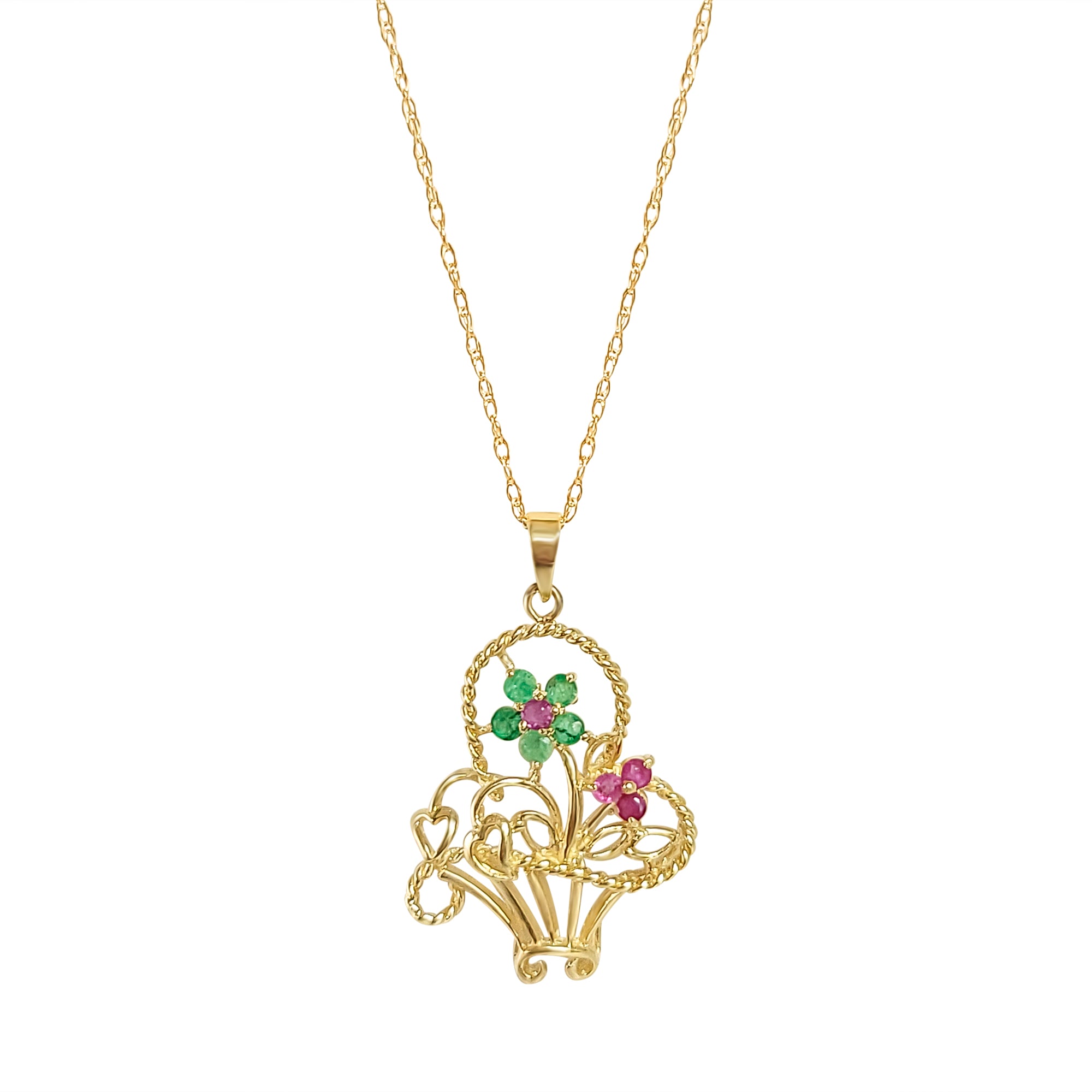 Emerald & Ruby Flower Basket Necklace - Elegant Vintage Jewelry for Women, Perfect for Weddings, Parties & Special Occasions