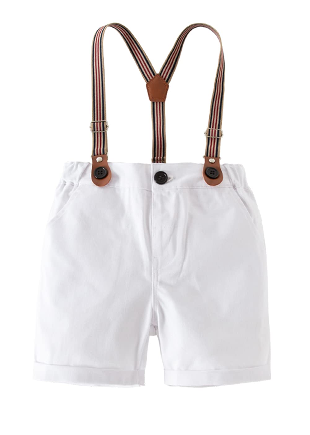 StylSilove Toddler Boys' Classic Cotton Chino Shorts with Adjustable Stripe Suspenders - Comfortable Casual & Formal Wear for Weddings, Parties & Special Occasions