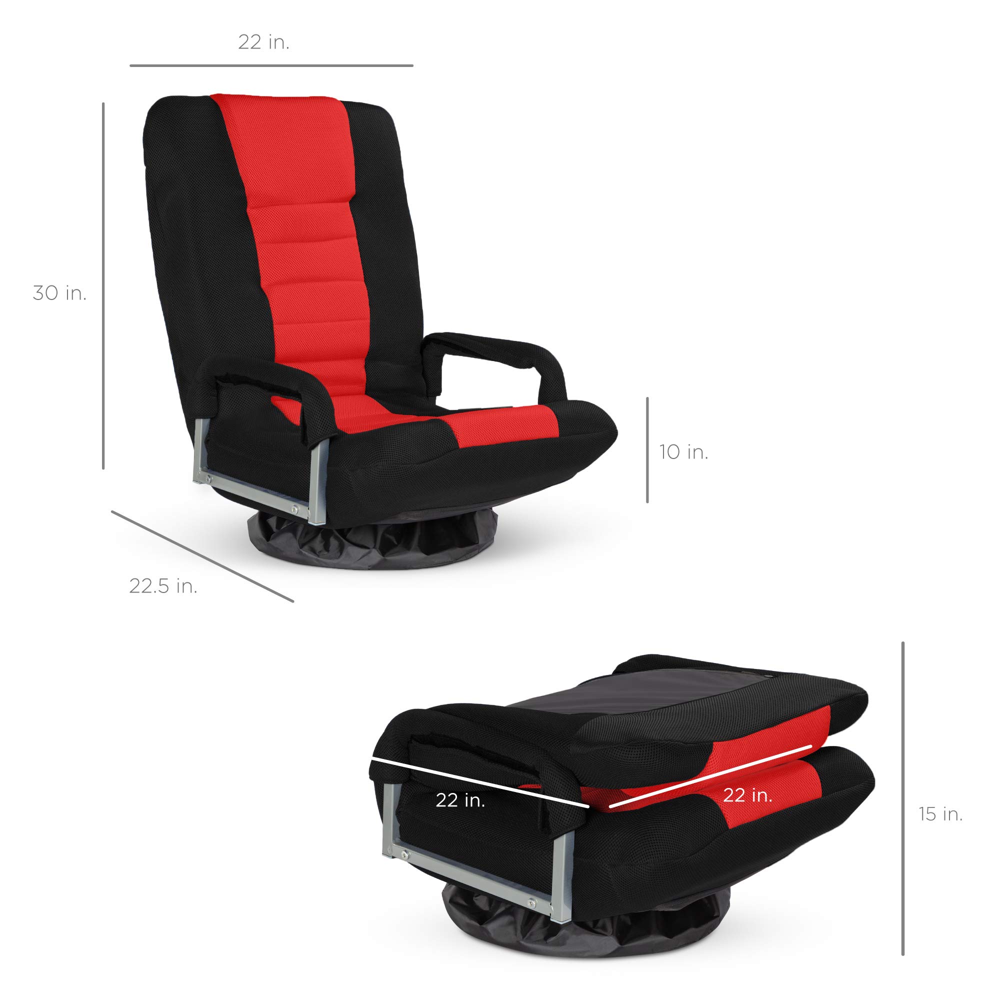 Best Choice Products 360 Degree Swivel Gaming Chair with Lumbar Support & Adjustable Backrest - Multipurpose Floor Rocker for TV Watching, Video Gaming, Reading - Ergonomic Armrest Handles (Black/Red) - Perfect for Home Office, Gaming Setup & Living Room Relaxation
