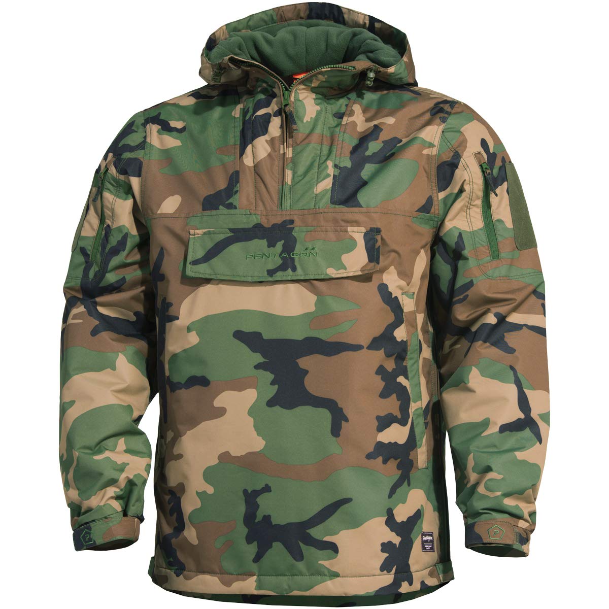 Pentagon UTA Men's Anorak Jacket - Woodland Camo Outdoor Windbreaker, Size S - Perfect for Hiking, Camping & Military Style Fashion