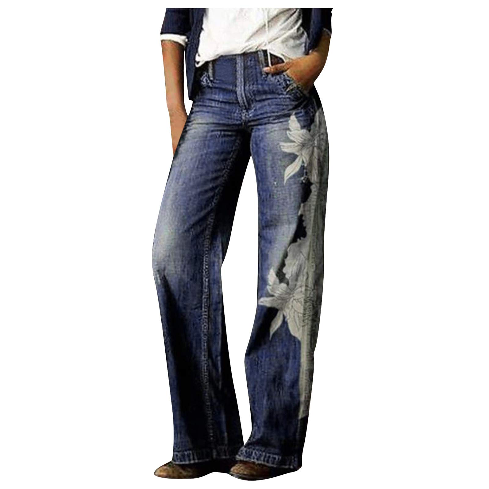 XUETON Women's High Waisted Wide Leg Bootcut Flare Jeans - Butt Lifting Stretchy Denim Pants for Plus Size (White, Medium) | Perfect for Casual Wear, Office Outfits & Night Out