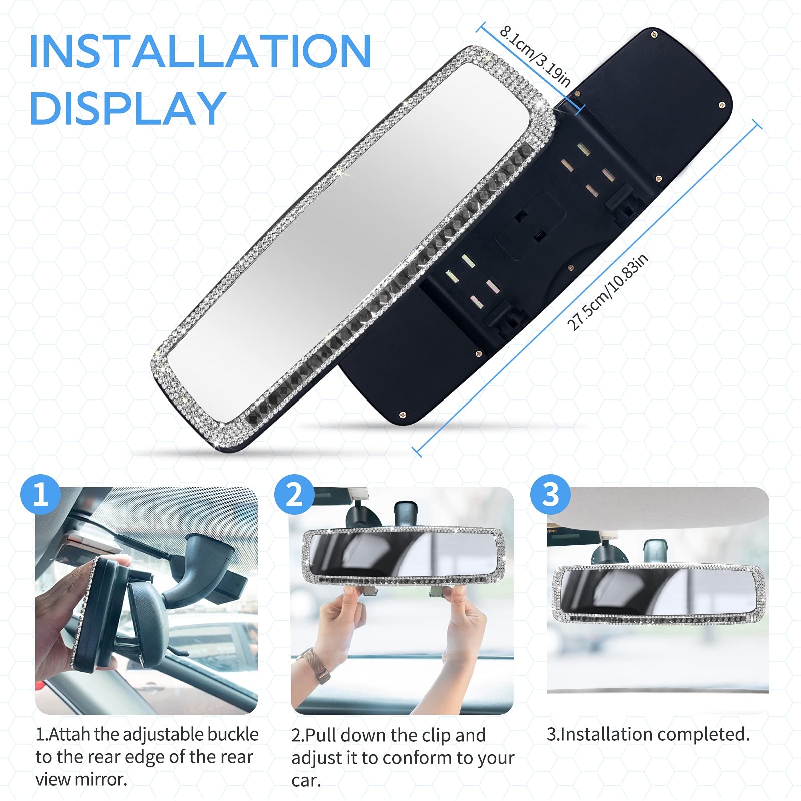 Elegant Crystal Diamond Bling Rhinestone Car Rear View Mirror - Stylish Interior Trim for Women, Perfect Birthday Gift for Car Enthusiasts, Ideal for Daily Commute and Road Trips