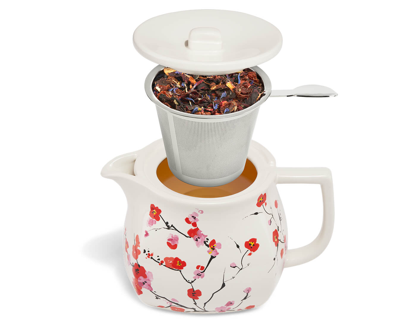 Premium Fiore Teapot with Removable Stainless Steel Infuser - Cherry Blossom Design - Perfect for Loose Leaf Tea, Herbal Tea & Blooming Tea - Ideal Gift for Tea Lovers & Home Decor