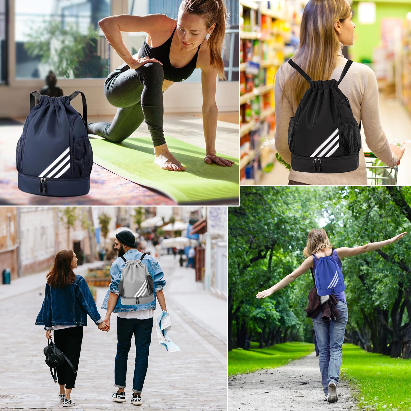 WDJLNZB Waterproof Foldable Drawstring Backpack - Lightweight Sports Gym Bag for Men & Women - Perfect for Football, Swimming, Beach & Travel - Durable Fabric Drawstring Sack for Workouts, Yoga & Outdoor Activities