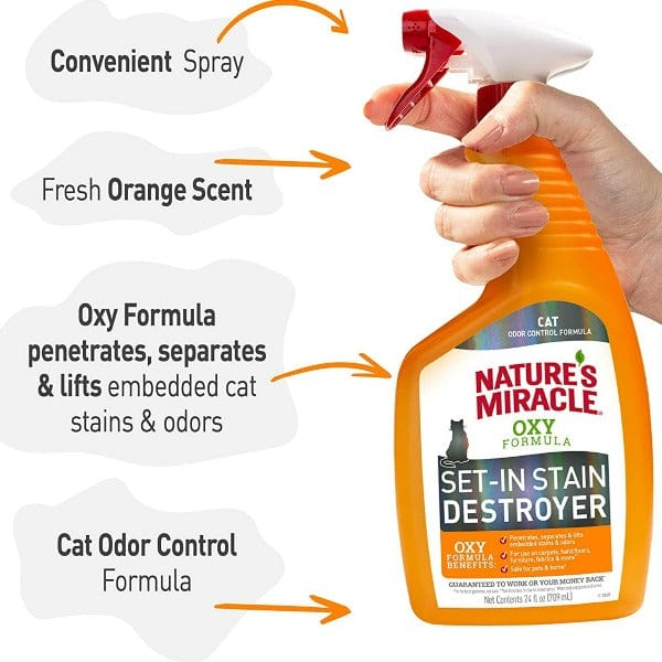 Nature's Miracle Oxy Formula Cat Stain & Odor Remover - Powerful Pet Urine Eliminator for Carpets, Floors & Furniture | Best for Cat Accidents & Litter Box Areas