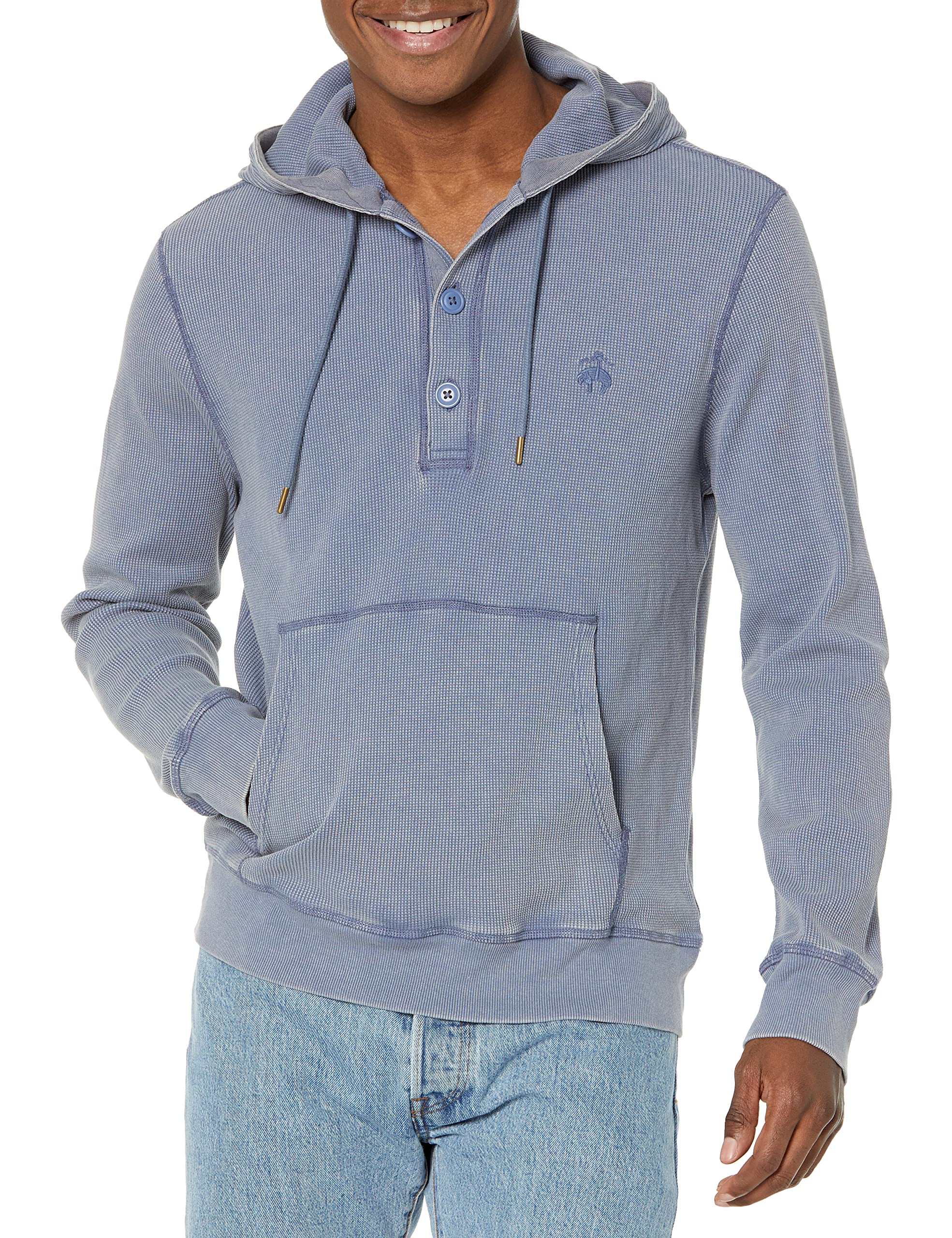 Brooks Brothers Men's Waffle Knit Hooded Sweatshirt - Soft Cotton Pullover Hoodie for Casual Wear & Outdoor Activities