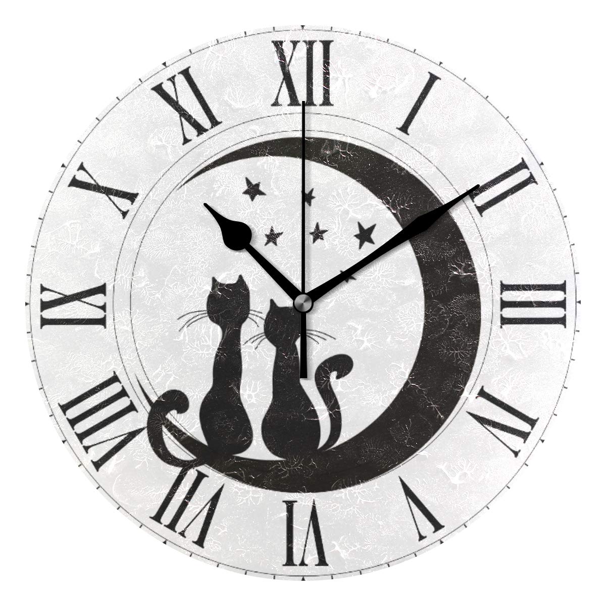 Moon Cat Wall Clock - Silent Non-Ticking Decorative Clock for Home, Office, Bedroom & Living Room | Perfect Gift for Cat Lovers & Space Enthusiasts