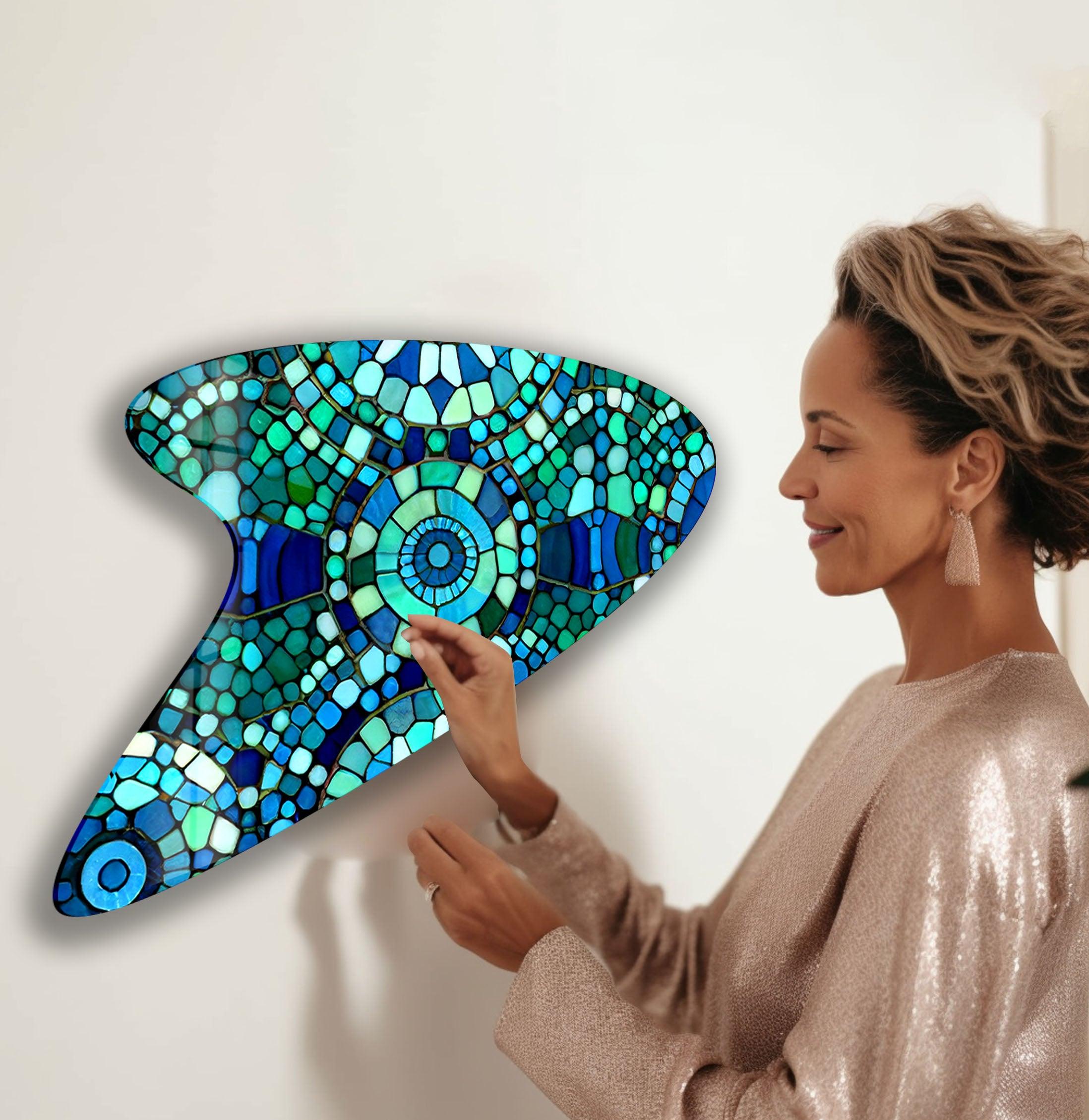 Blue Mosaic Modern Glass Wall Art - Handmade Contemporary Home Decor for Living Room, Bedroom & Office - Perfect for Wall Accent & Interior Design