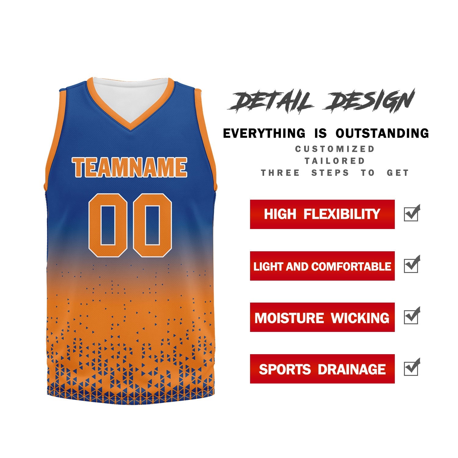 Custom Blue Orange Fade Basketball Jersey - Breathable Sports Uniform for Men & Women - BBJ01 D020102 - Perfect for Games, Team Events & Streetwear Fashion
