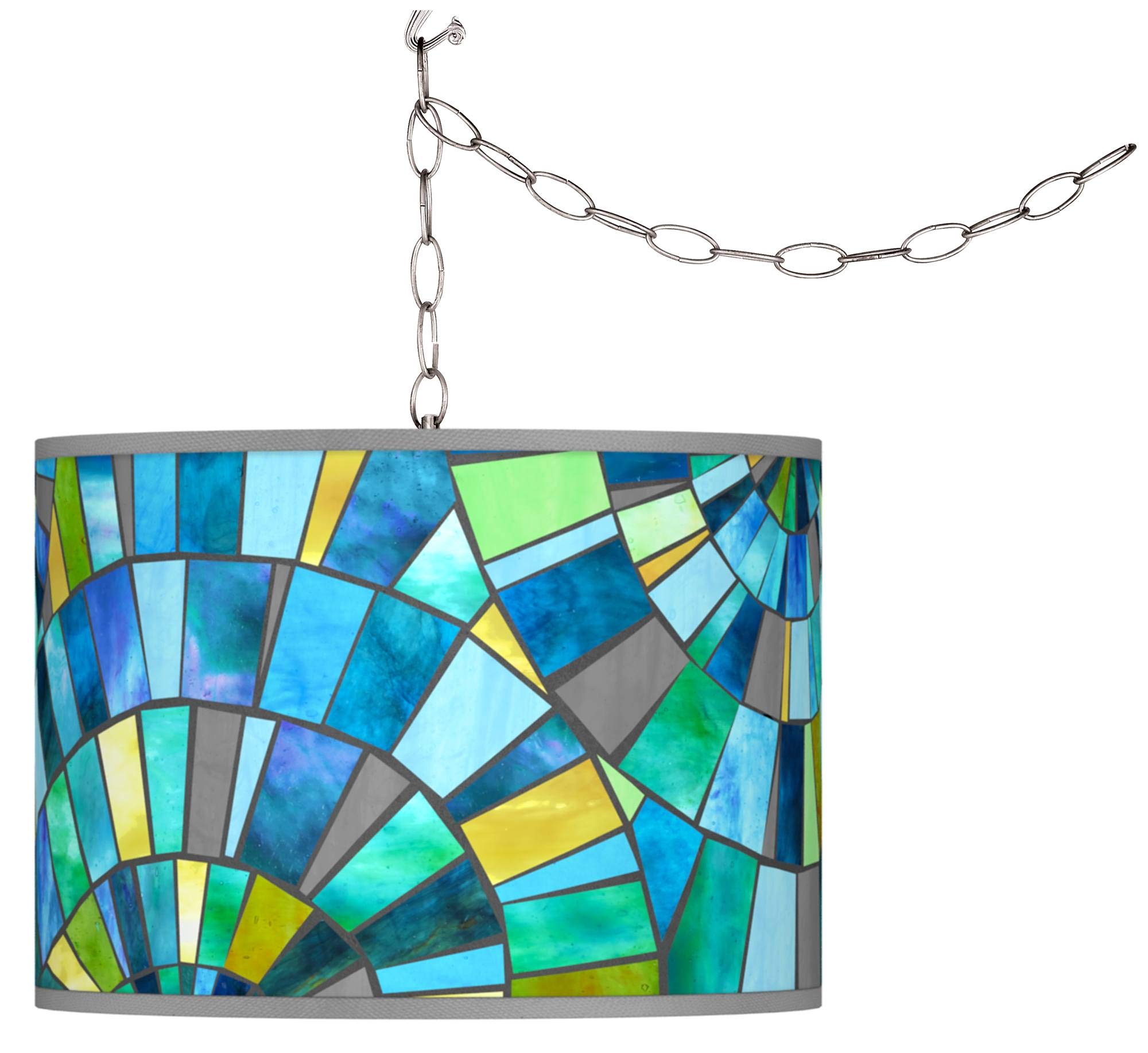 Lagos Mosaic Plug-in Swag Pendant Light with Printed Shade - Elegant Ceiling Lighting for Living Room, Bedroom, and Dining Room Decor