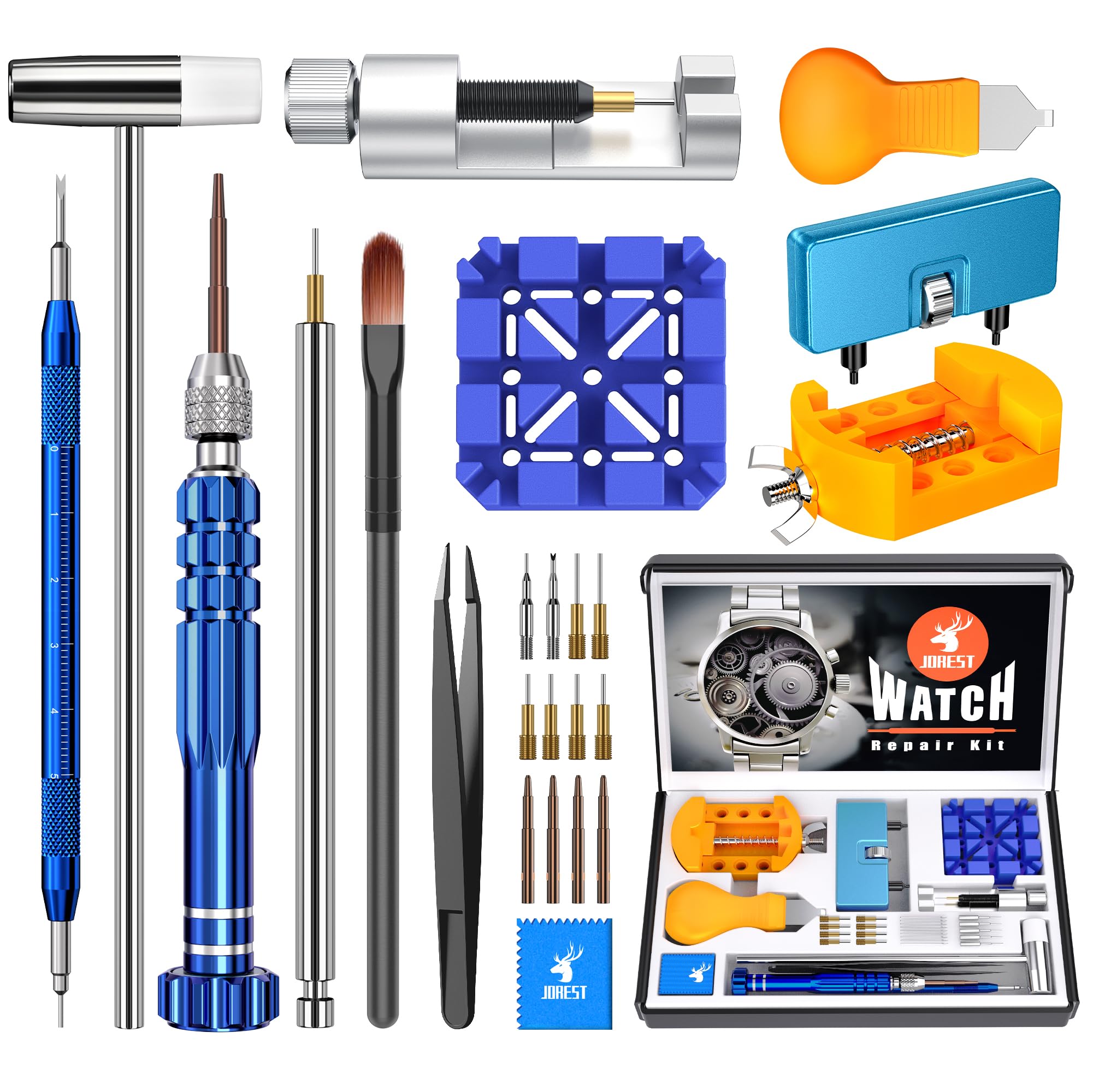 JOREST Professional Watch Repair Kit - Watch Battery Replacement, Link Removal & Resizing Tool Set with Opener, Screwdrivers, Wrench Back Remover & Spring Bar Tools | Perfect for DIY Watch Repair, Maintenance & Cleaning at Home