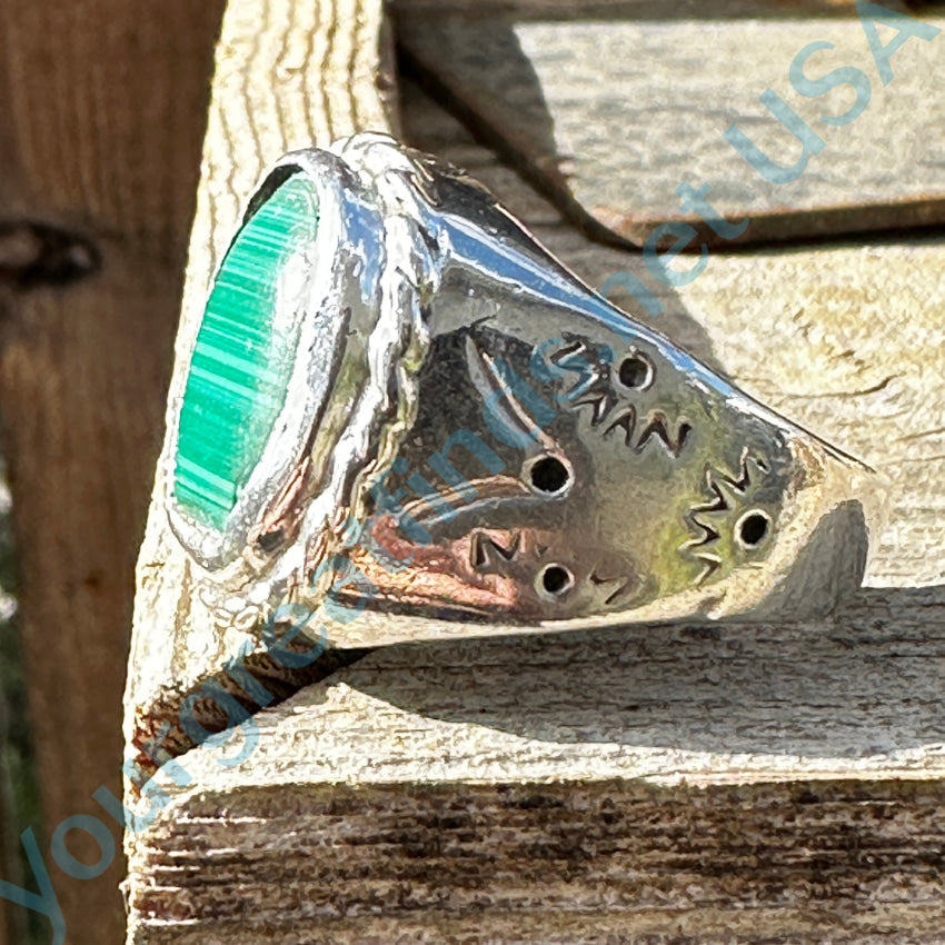 Vintage Heavy Solid Sterling Silver & Malachite Signet Ring Size 12 - Handcrafted Jewelry for Men & Women - Perfect for Weddings, Gifts & Everyday Luxury