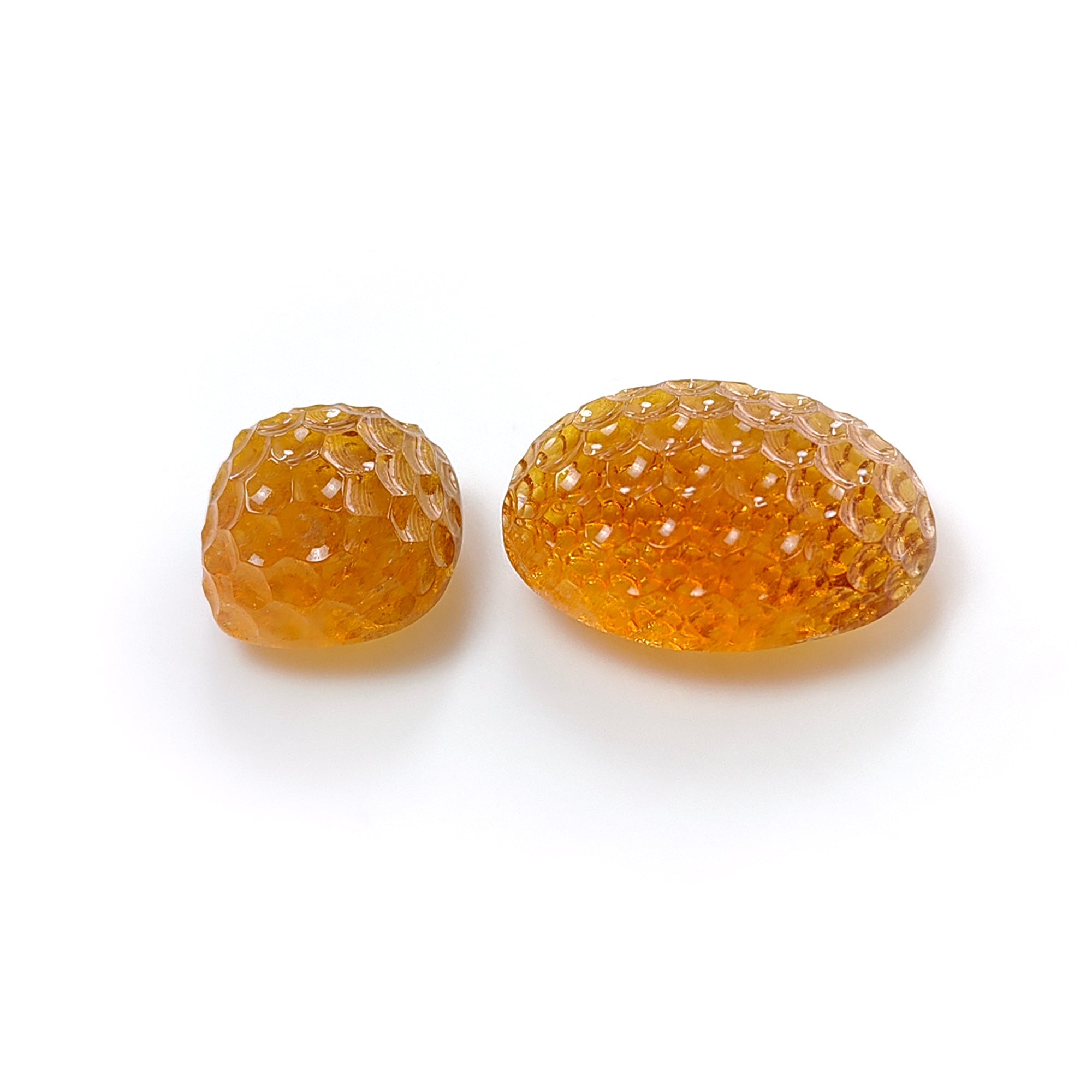 Natural Untreated Yellow Citrine Gemstone Carving - 38.70cts Oval & Cushion Shape (14mm, 19x17mm) 2pcs for Jewelry Making - Perfect for Rings, Pendants & Earrings